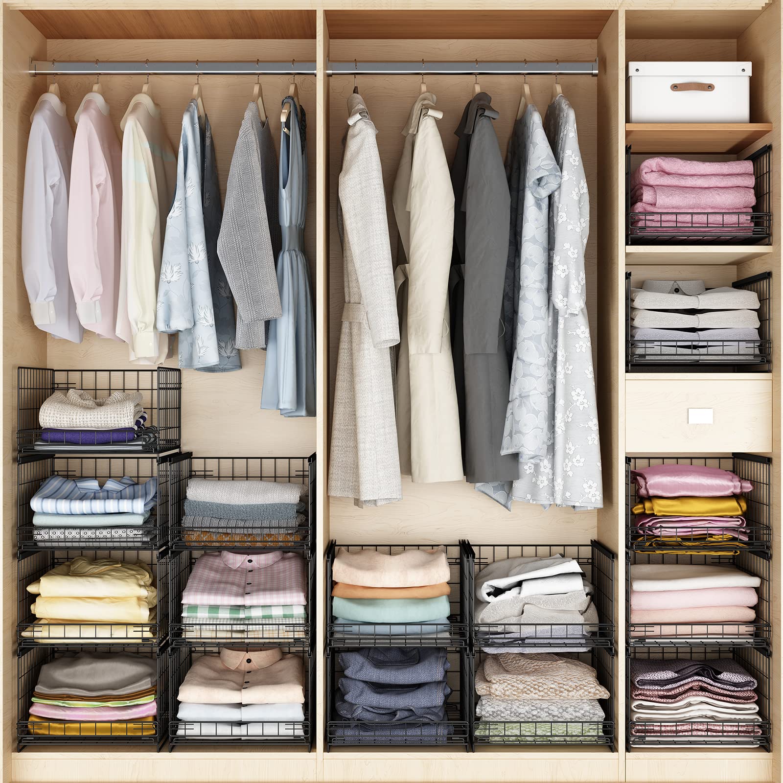 Hongtamoya 4-tier Sliding Closet Organizers and Drawer Storage Shelves, Stackable Storage Bins for Jean Pants Sweaters, Metal Dr