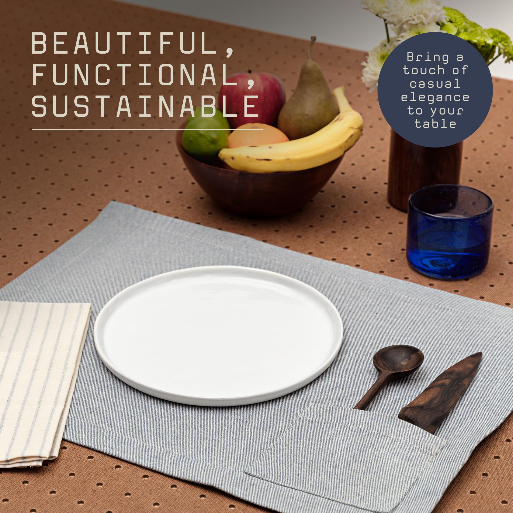 Meema Cloth Placemats With Pockets Set Of 4 | 14 X 20 In | Recycled Denim And Cotton Farmhouse Placemats - Blue With Pocket | Wa