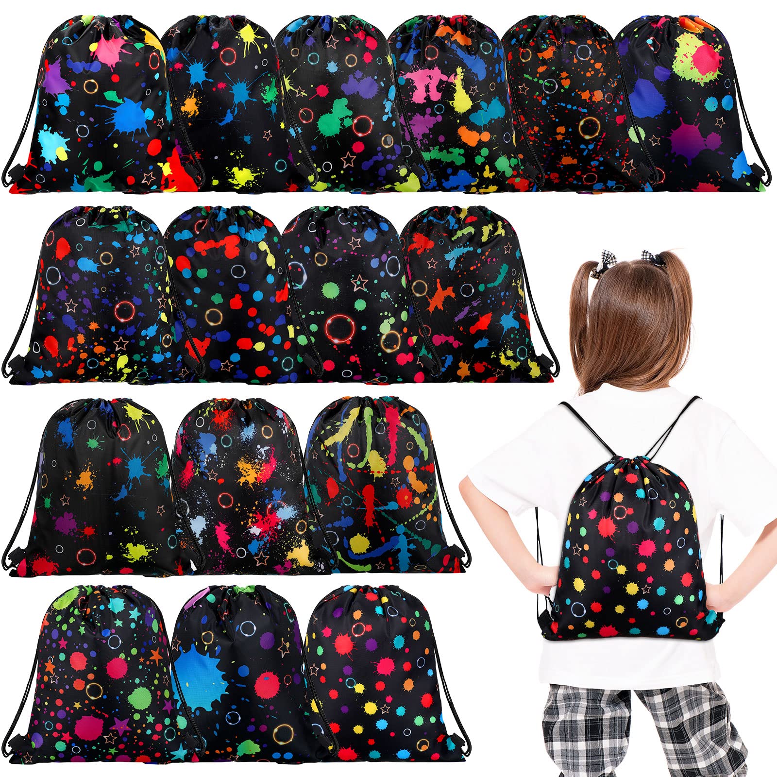 32 Pcs Glow Party Drawstring Bags Glow Party Favors Neon Birthday Treat Bags Candy Goodie Bags For Teens Social Media Theme Gift