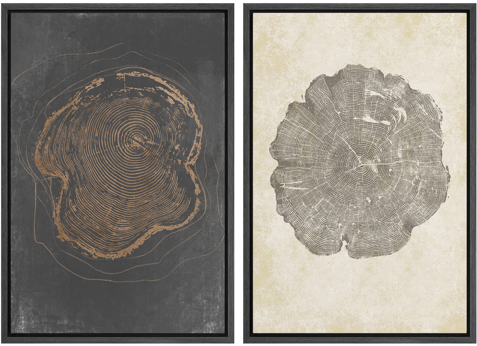 Signwin Framed Canvas Print Wall Art Set Pastel Grunge Forest Tree Rings Abstract Shapes Illustrations Modern Art Decorative Nor