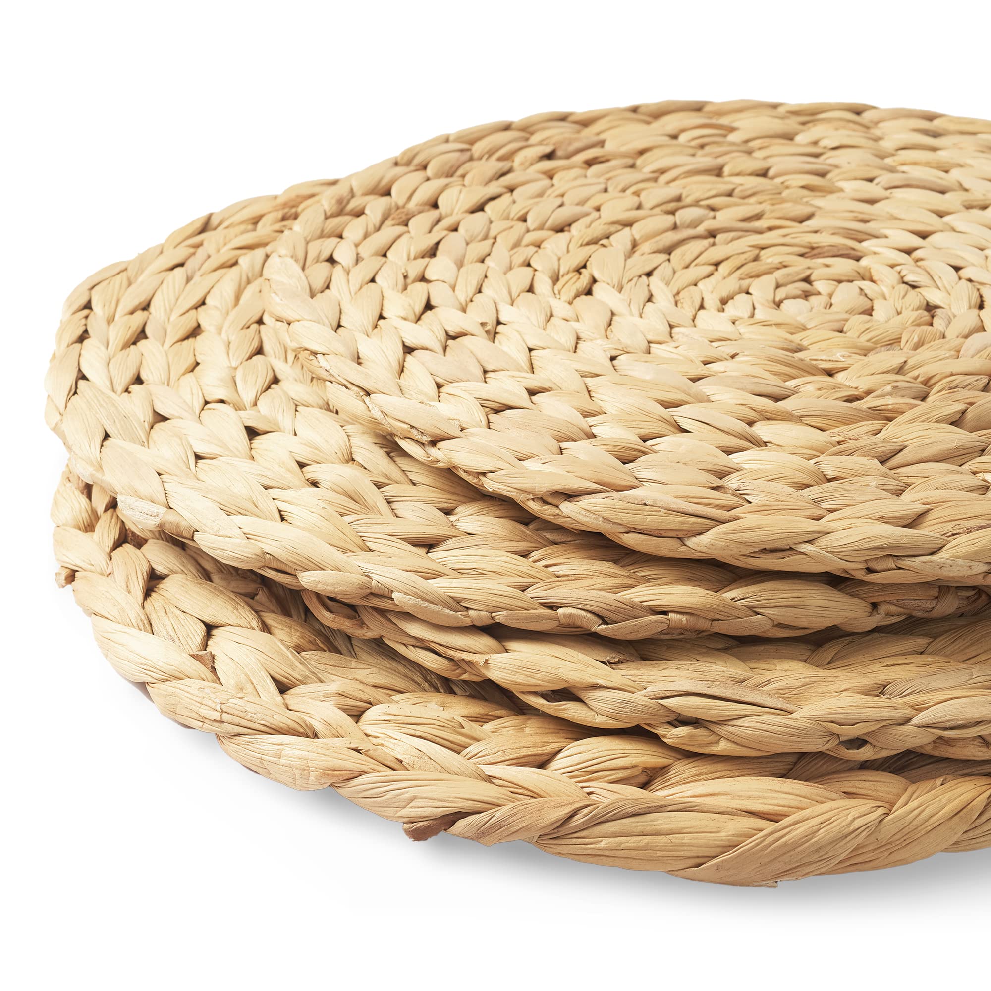 Artera Round Woven Placemats - Set Of 8, Natural Wicker Placemats, Water Hyacinth Straw Braided Placemats, Heat Resistant Non-Sl