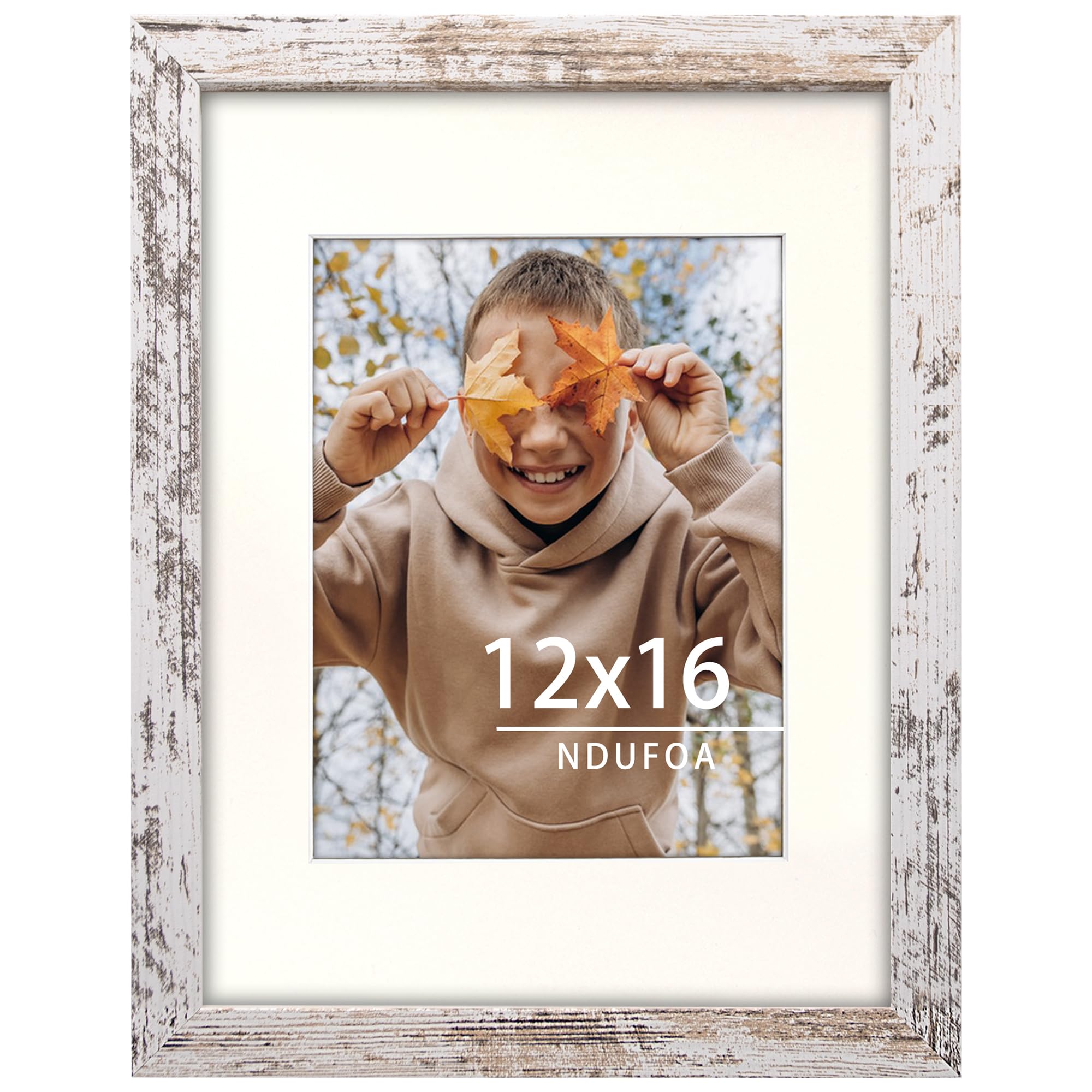 NDUFOA 12x16 Picture Frame, Display Photos 8.5x11 with Mat or 12x16 without Mat, Poster Frame for Wall and Tabletop, Distressed 