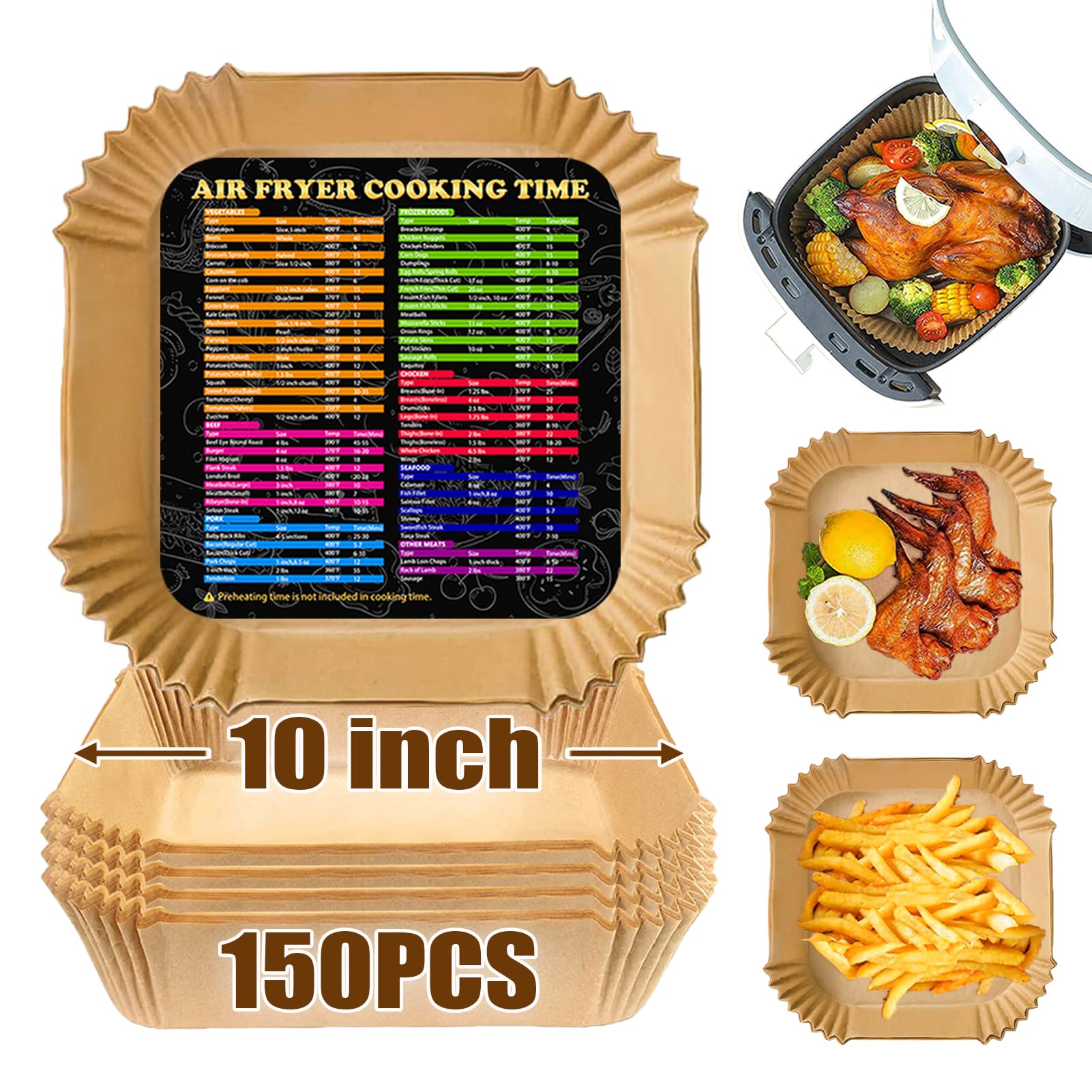 Air Fryer Disposable Paper Liner Square 10 Inch, 150Pcs Large Air Fryer Parchment Paper Liners, Non-Stick Air Fryer Paper Pads,