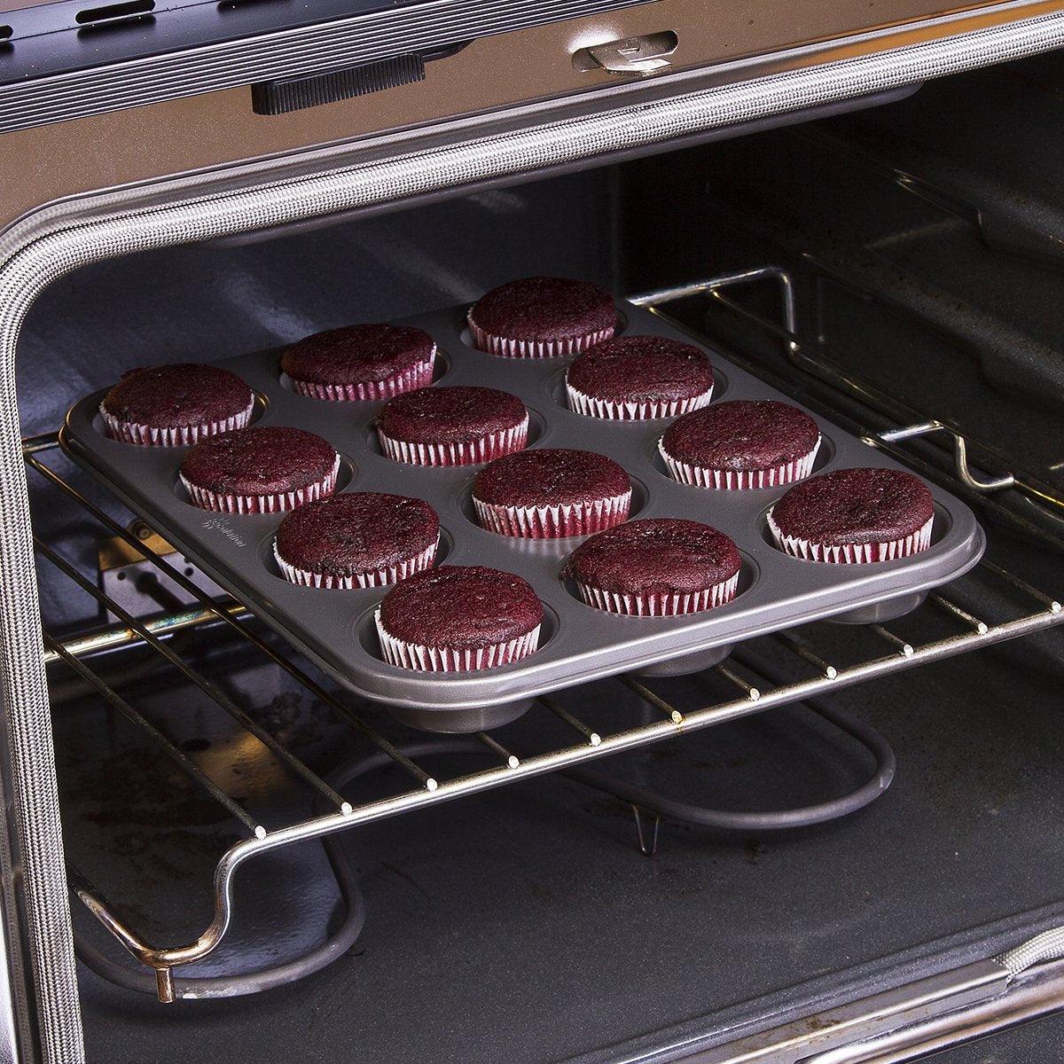 Ecolution Bakeins 12 Cup Muffin And Cupcake Pan - Pfoa, Bpa, And Ptfe Free Non-Stick Coating - Heavy Duty Carbon Steel - Dishwas