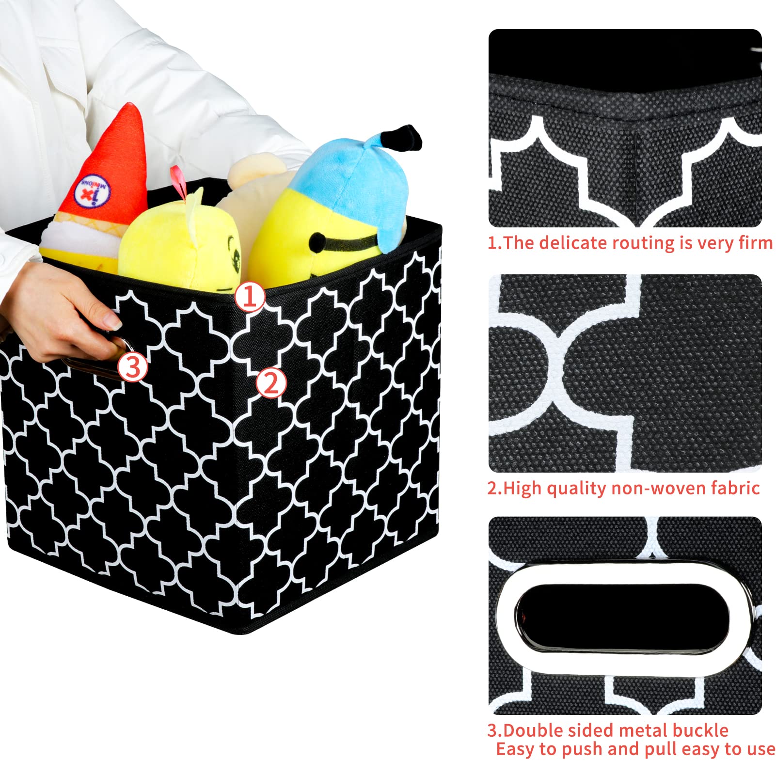 Sevendome Fabric Cloth Storage Bins,Fabric Cube Organizer With Dual Handles Foldable Cube Storage Baskets For Home Bedroom Stora