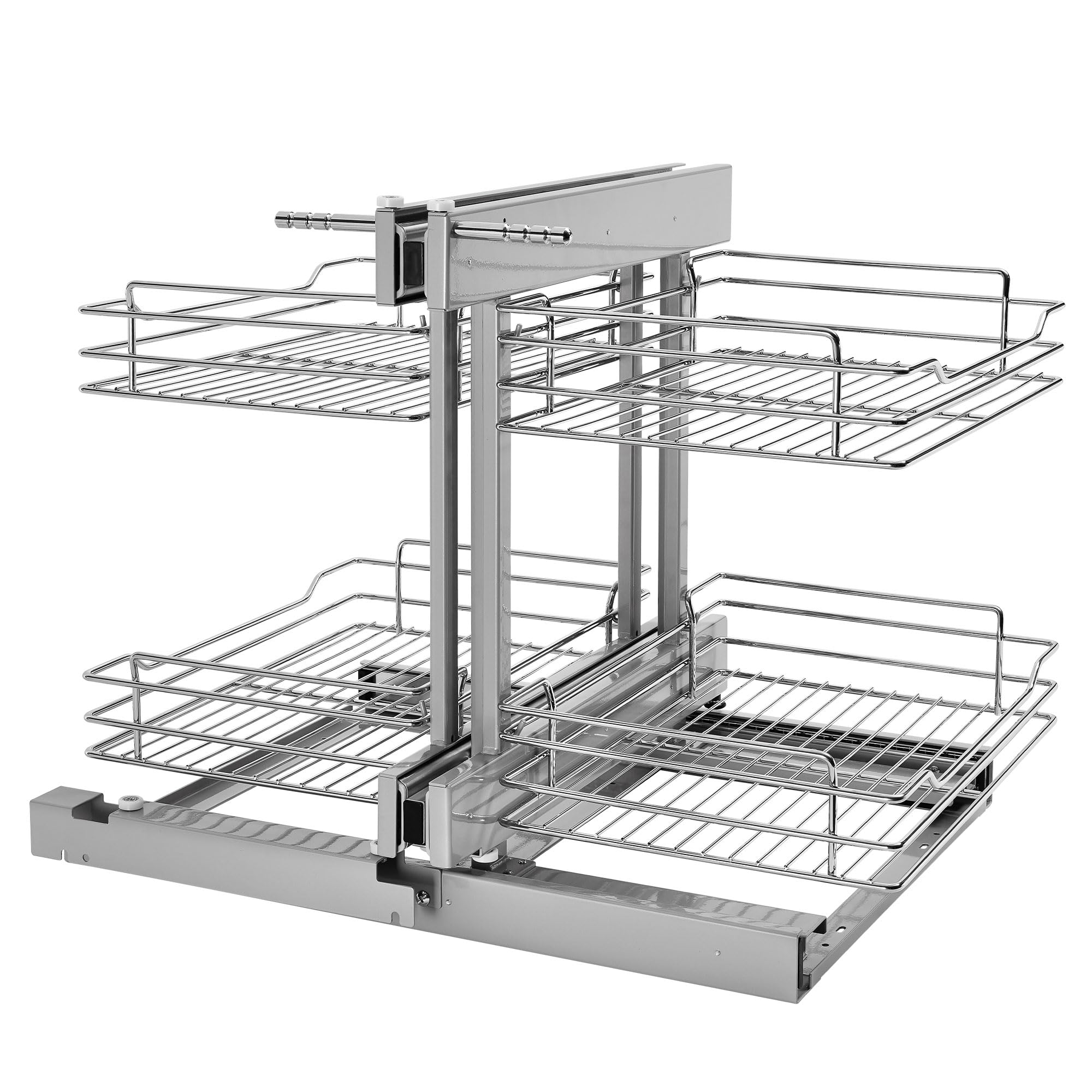 Rev-A-Shelf Dual Tier Pullout Shelf Storage Organizer for Blind Corner Kitchen or Bathroom Cabinets,18, 4 Shelves, Silver, 5PSP-