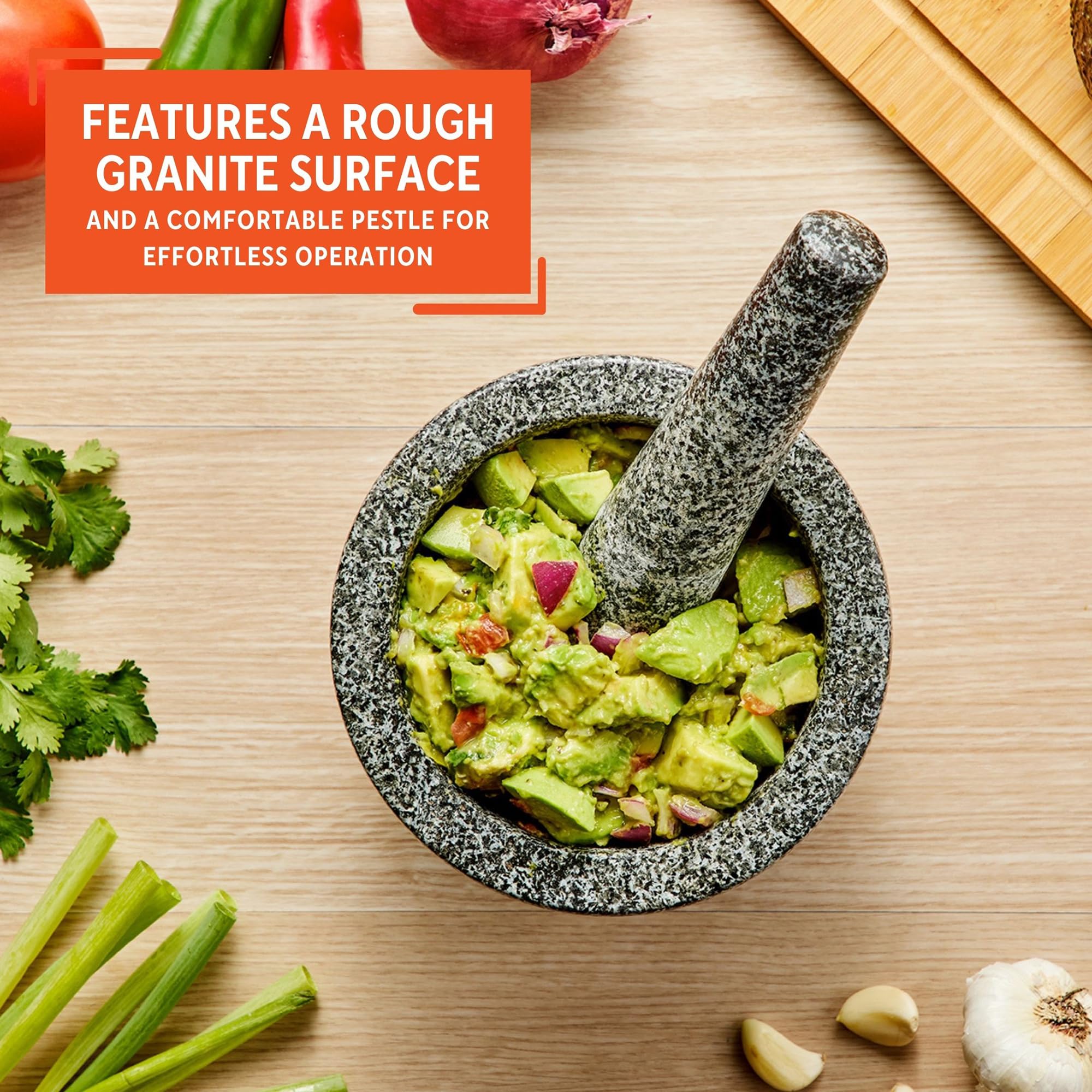 Imusa 6.5 Traditional Heavy Duty Polished Granite Molcajete For Fresh Guacamole, Salsa, Pesto, Herbs, Spices