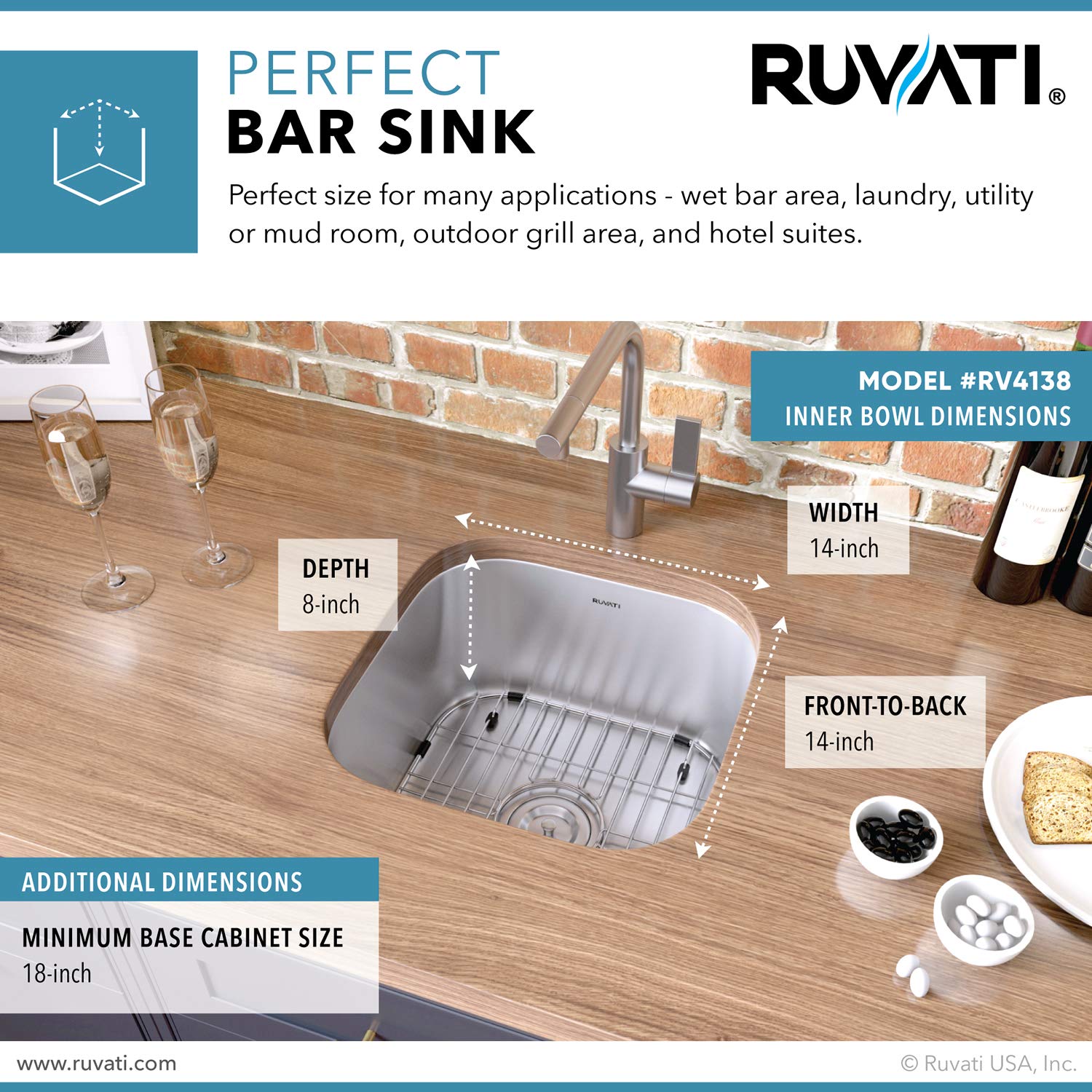 Ruvati 16 X 16 Inch Bar Prep Sink Undermount 16 Gauge Stainless Steel - Rvm4138