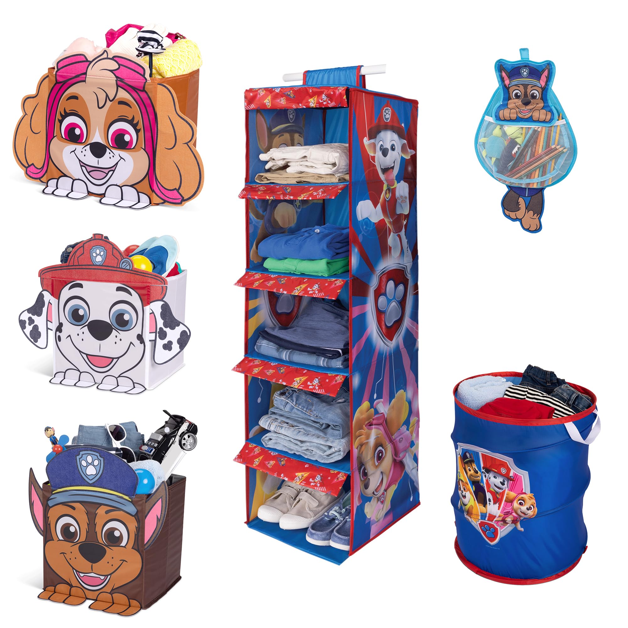 Paw Patrol Kids Room Essentials Decor Combo Pack  Storage Cubes, Hanging Storage, PopUp Hamper & Knick Knack Hanger