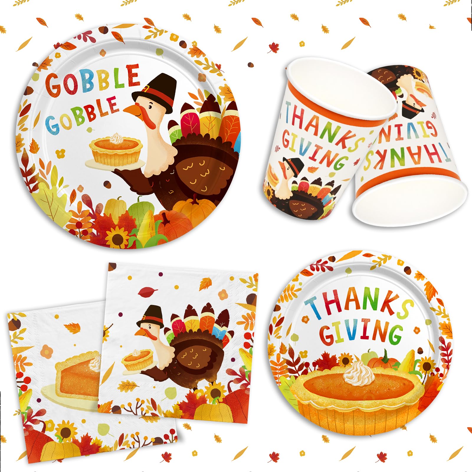 Thanksgiving Turkey Party Supplies Kit - Autumn-Themed Disposable Dinnerware Set With Plates And Napkins For 50 - For Thanksgivi