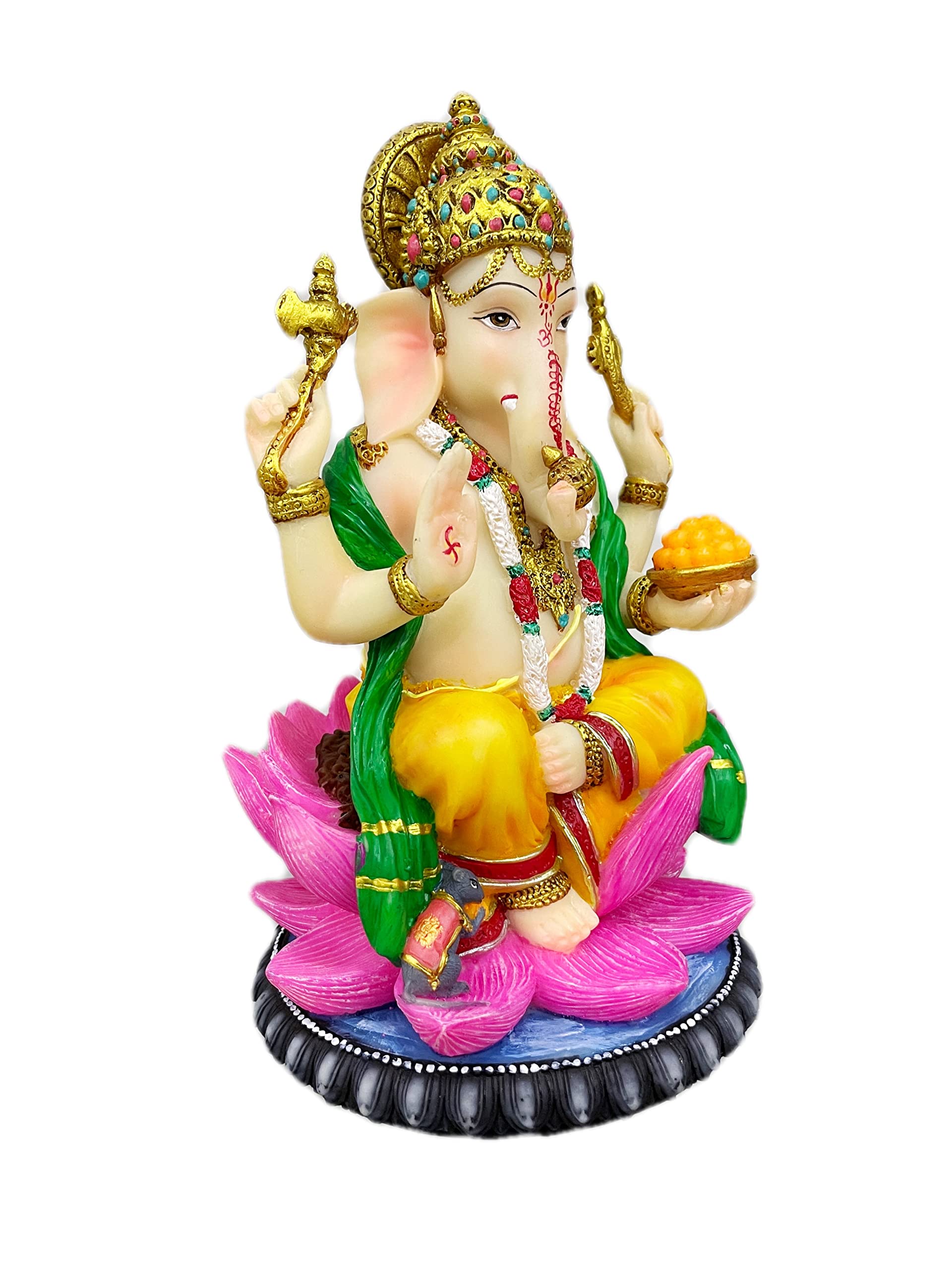 Sri Krishna Culture-New Big Beautiful Sitting Ganesh For Home Decoration-Height-8 Inches-Multicolour-Resin