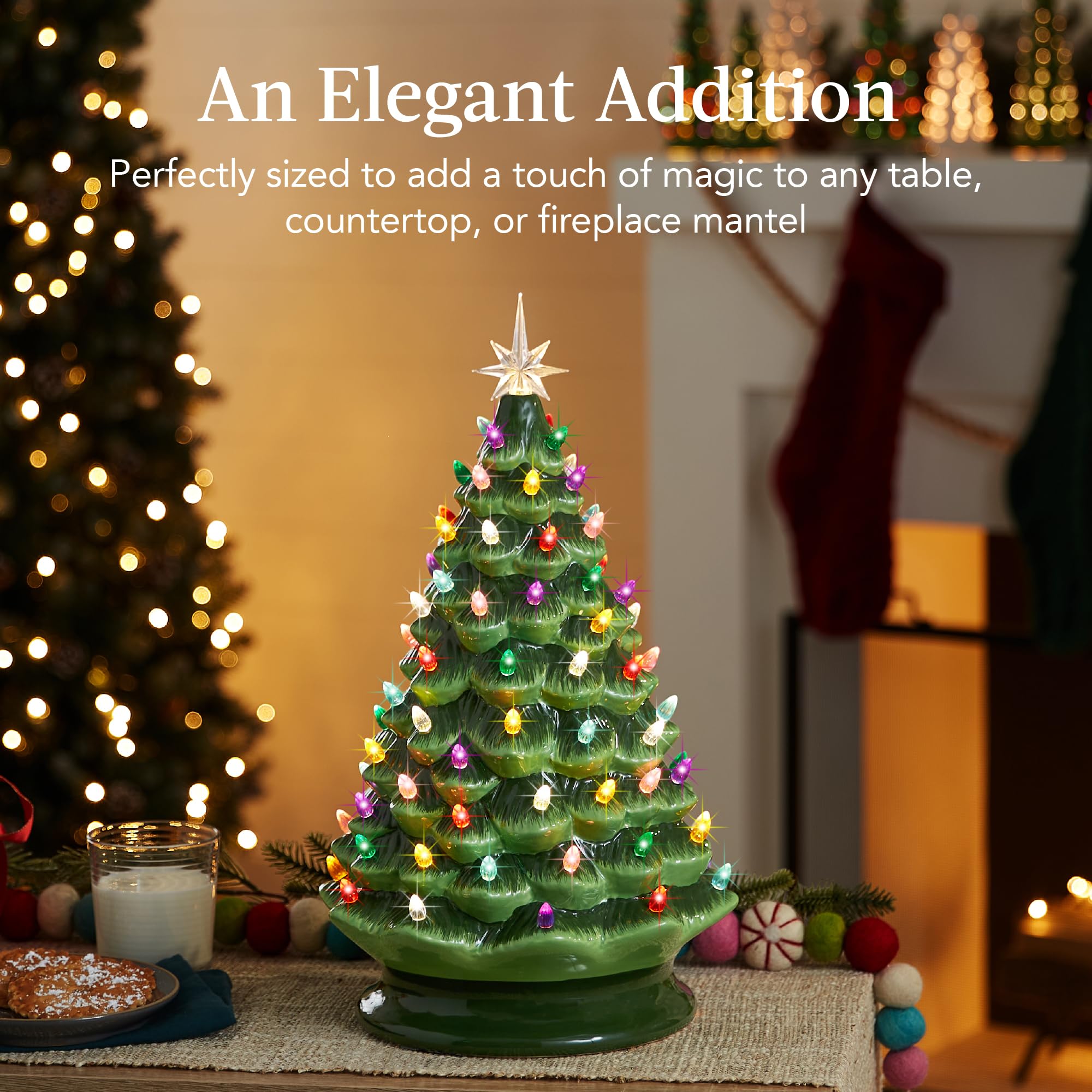 Best Choice Products 18in Ceramic Christmas Tree - Pre-lit with Multicolored LED Lights, Hand-Painted Holiday Decoration, Model SKY6947, Green