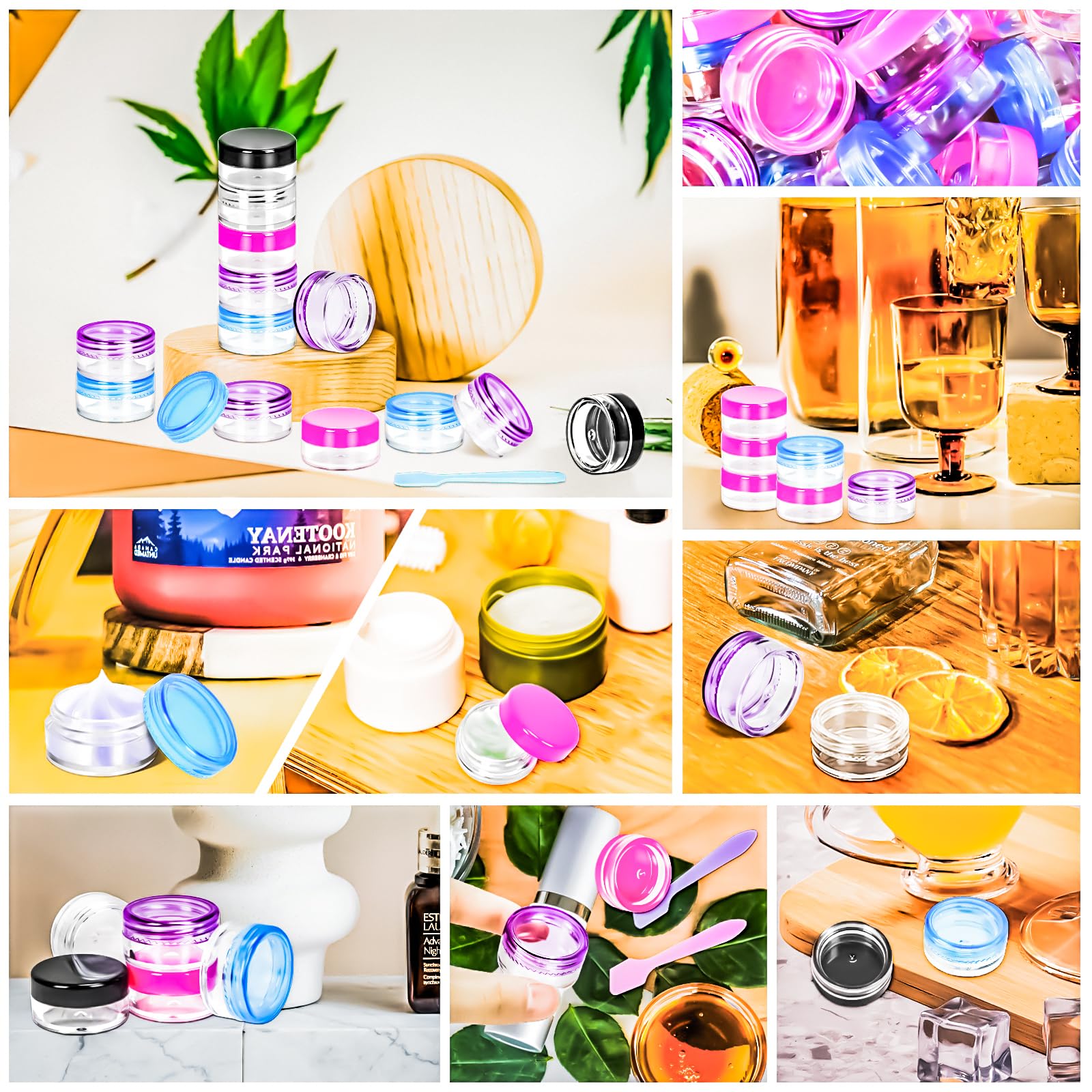 Motbach 100 Pcs Empty Plastic Containers With Colored Lids,Small Makeup Sample Containers,Mini Sample Pot Jars Round Cosmetic Ja