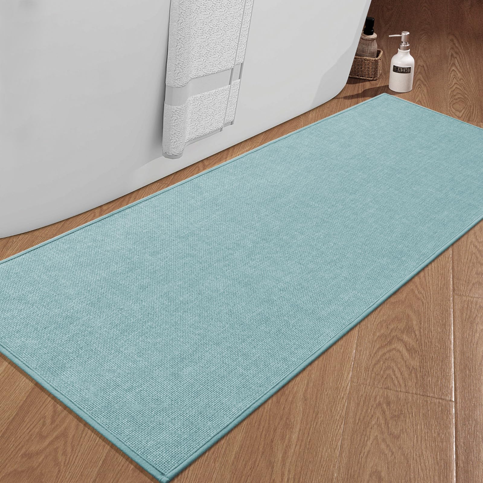 Chakme Bathroom Rugs Mat 59X25, Ultra Thin Non Slip Bath Mat Large Quick Dry Absorbent Bath Mat For Bathroom Floor, (Navy Blue,