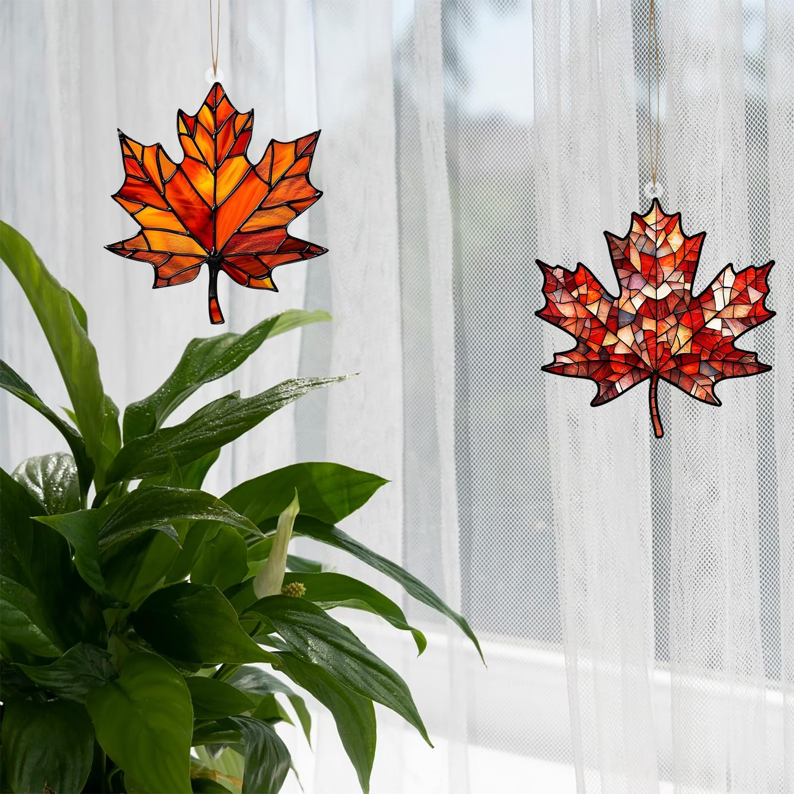 4PCS Maple Leaf Acrylic Fall Ornament Window Hanging Autumn Leaf Decoration, Acrylic Fall Leaves Wall Art Decor Pendent Suncatch