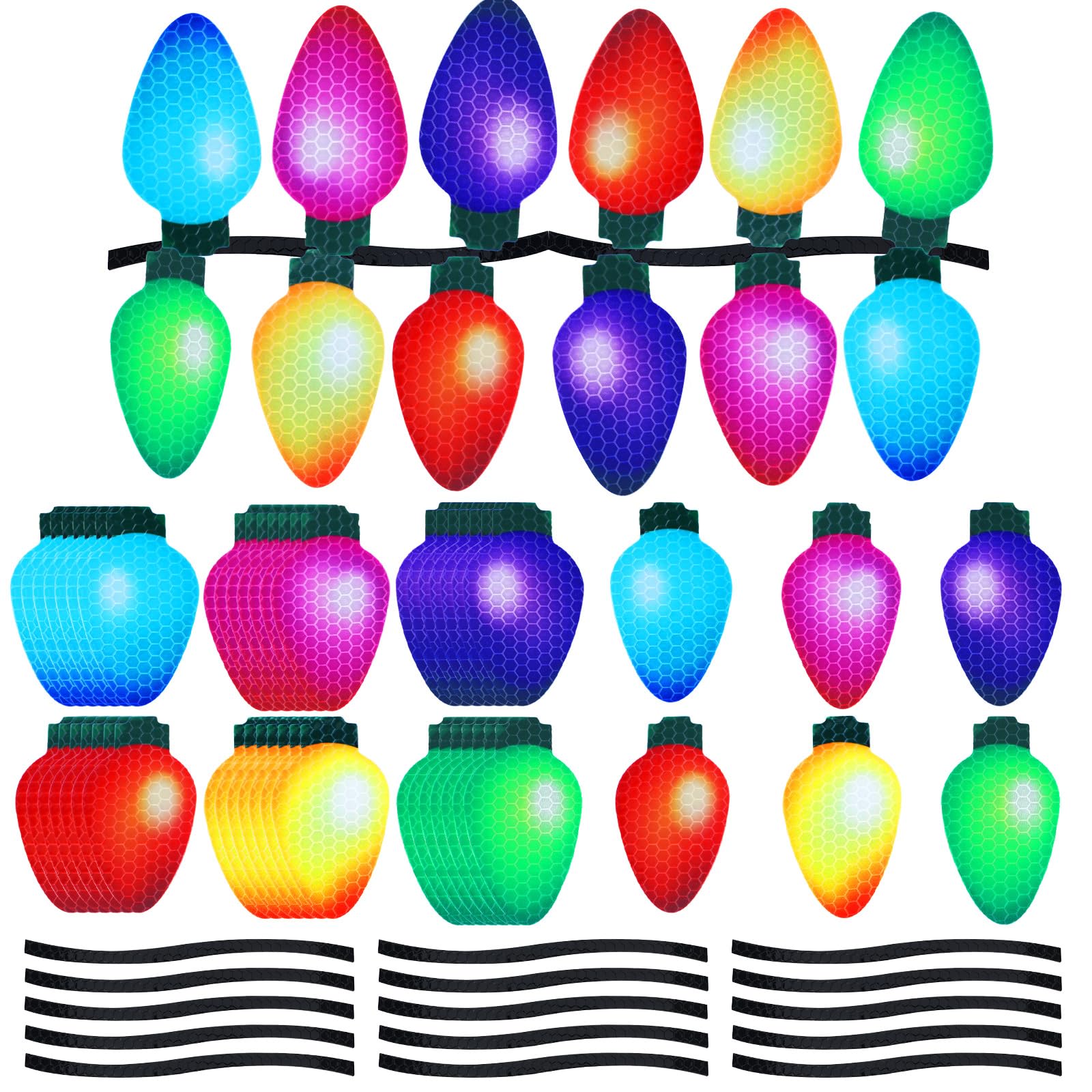 Outus 40 Pcs Christmas Car Magnets Decor Lights Car Refrigerator Stickers Reflective Bulb Lights Magnets Xmas Decor for Any Meta