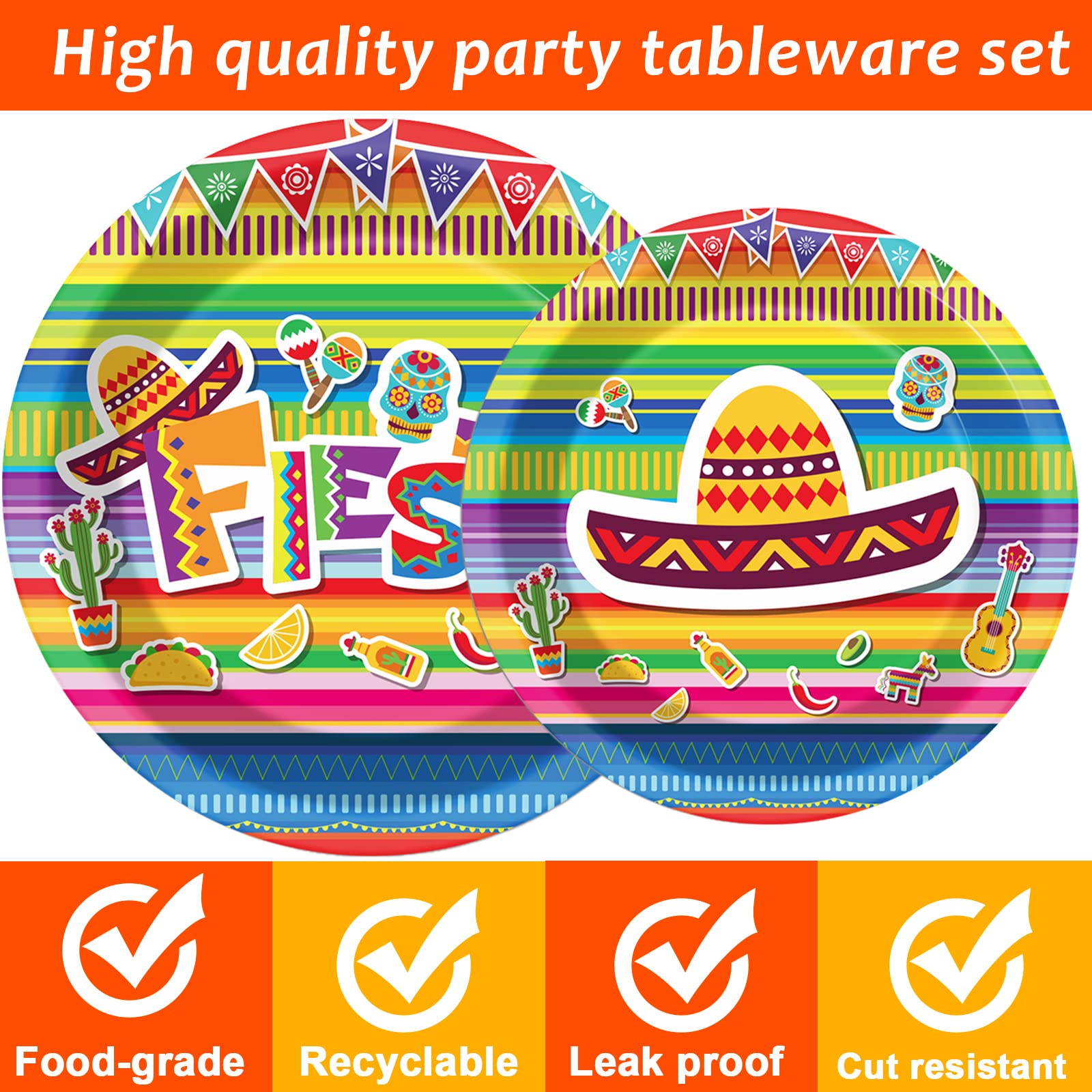 96 Pieces Fiesta Party Decorations Mexican Plates Tableware Set For Cinco De Mayo Party Decorations Supplies Mexican Themed Pape