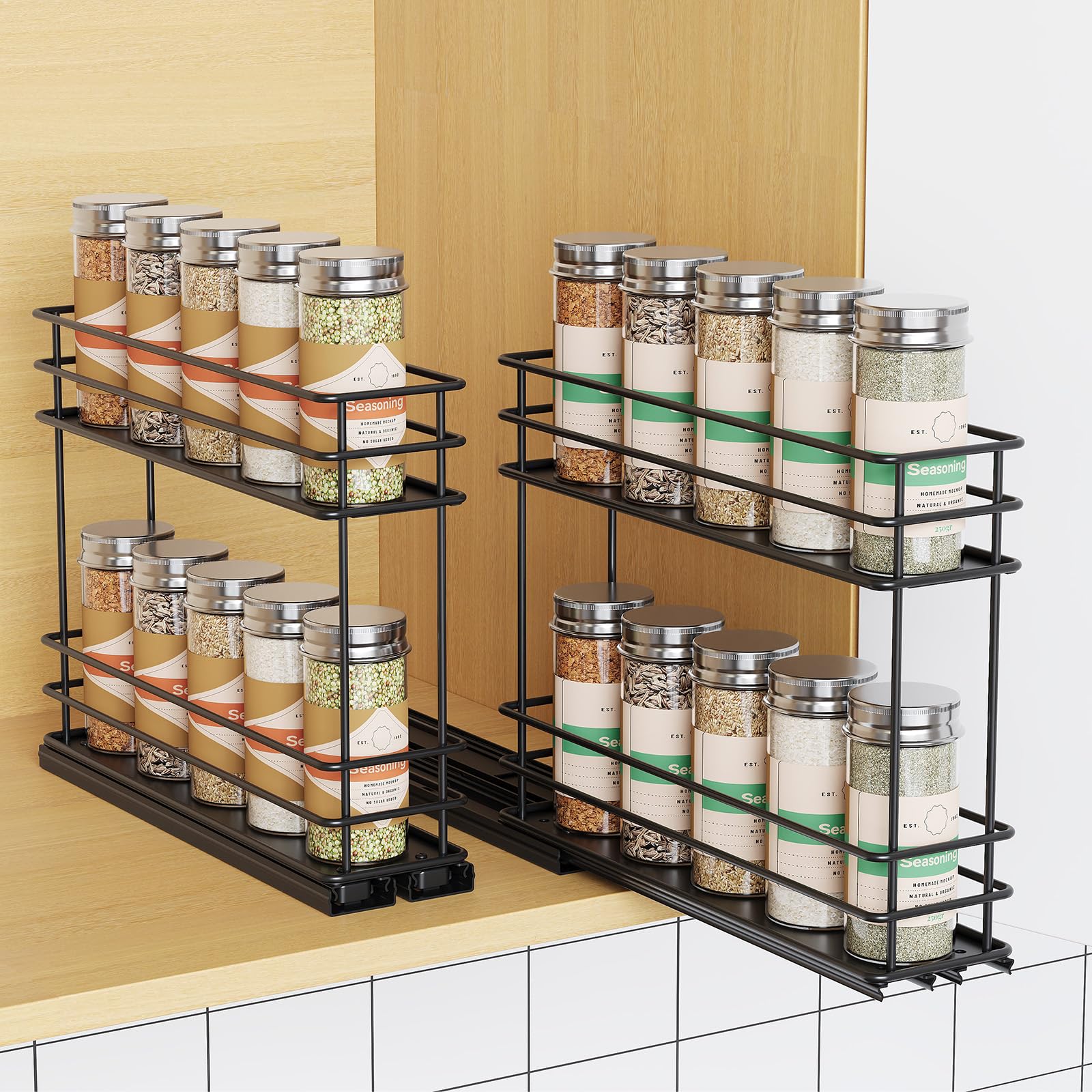 Mystozer Pull Out Spice Rack Organizer for Cabinet, Slide Out Spice Racks, Easy to Install Spice Cabinet Organizers, 5.2 Wx10.43