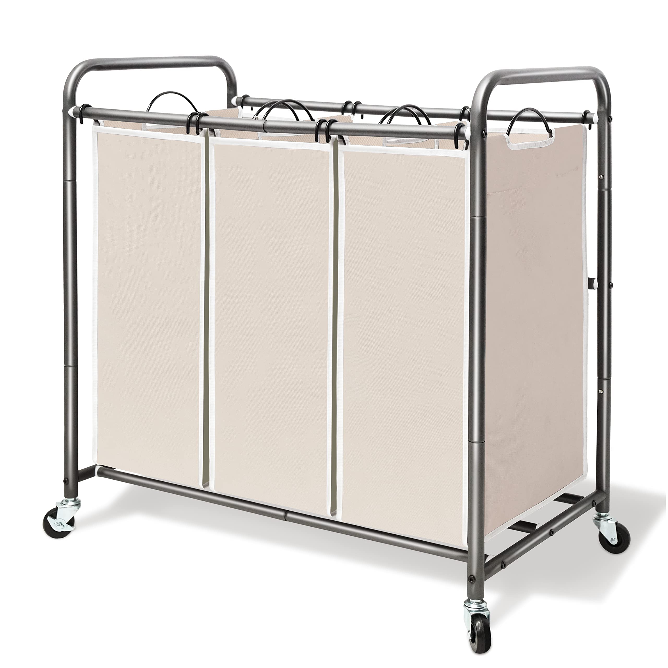 Storage Maniac 3 Section Laundry Sorter, 3 Bag Laundry Hamper Cart With Heavy Duty Rolling Lockable Wheels And Removable Bags, L