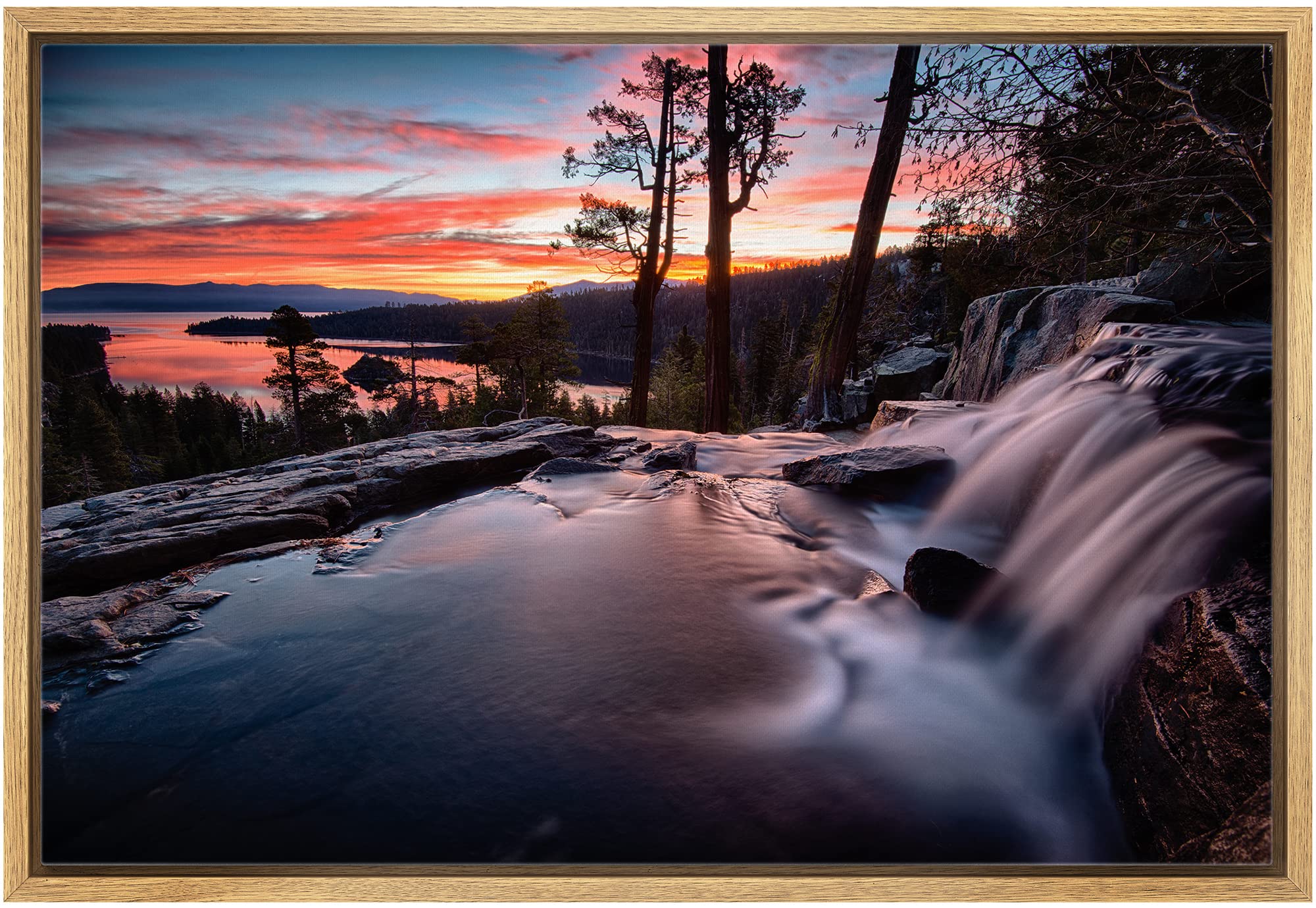 Wall26 Framed Canvas Print Wall Art Water Rushes Over Lake At Sunset Nature Wilderness Photography Modern Rustic Scenic Multicol