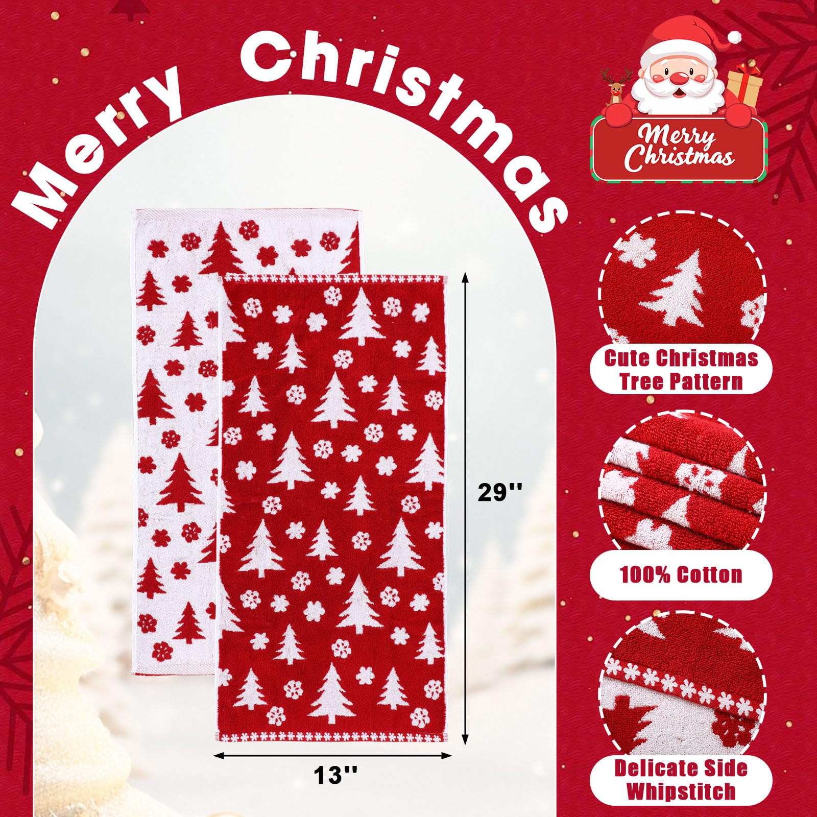 Peryiter 2 Pcs Christmas Hand Towels Red Christmas Tree Towels for Bathroom 100% Cotton Highly Absorbent Soft Decorative Kitchen