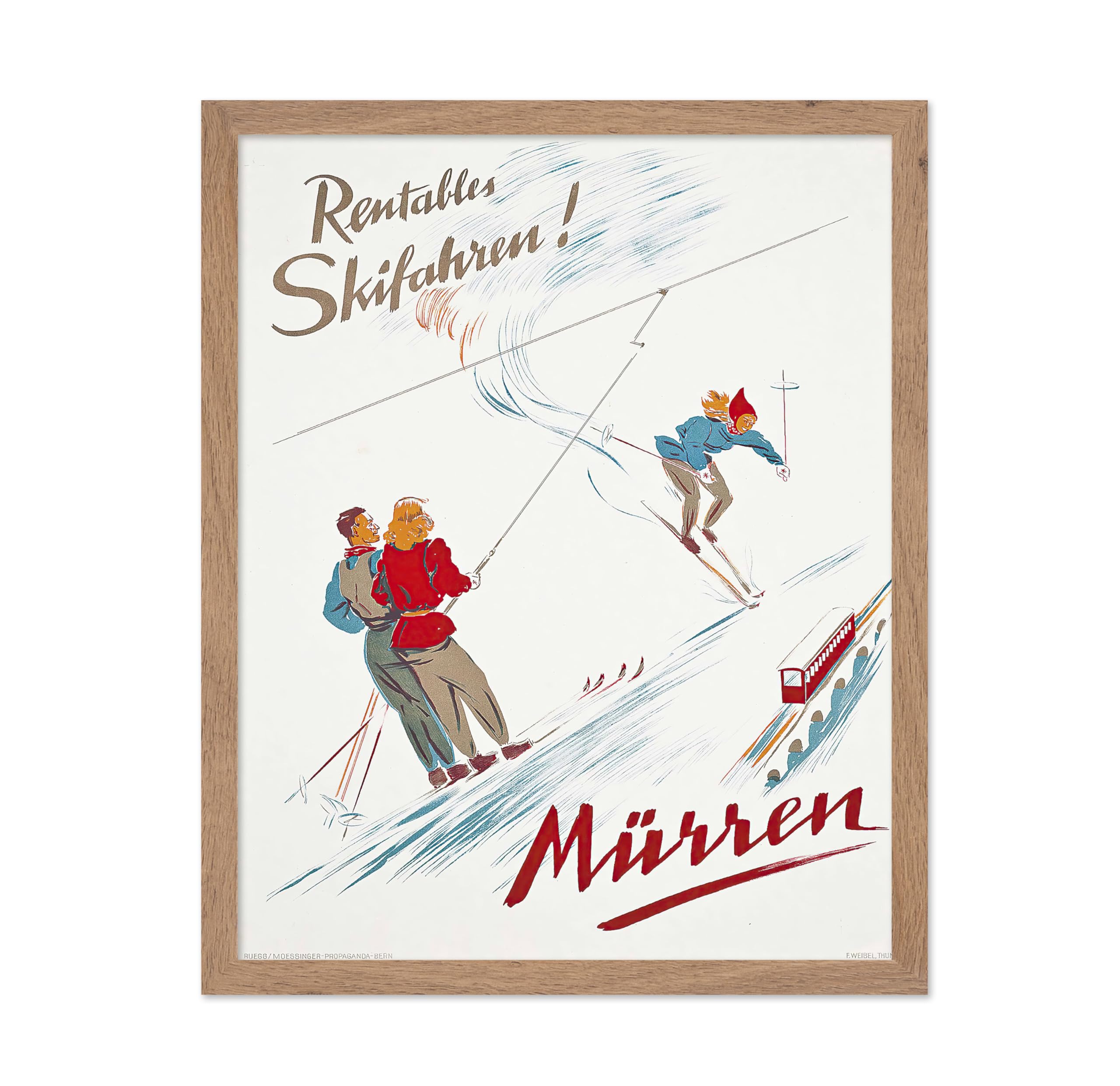 Poster Master Vintage Travel Poster - Retro Mren Switzerland Print - Ski Art - Gift for Men, Women, Athlete, Travel Lover - Chic