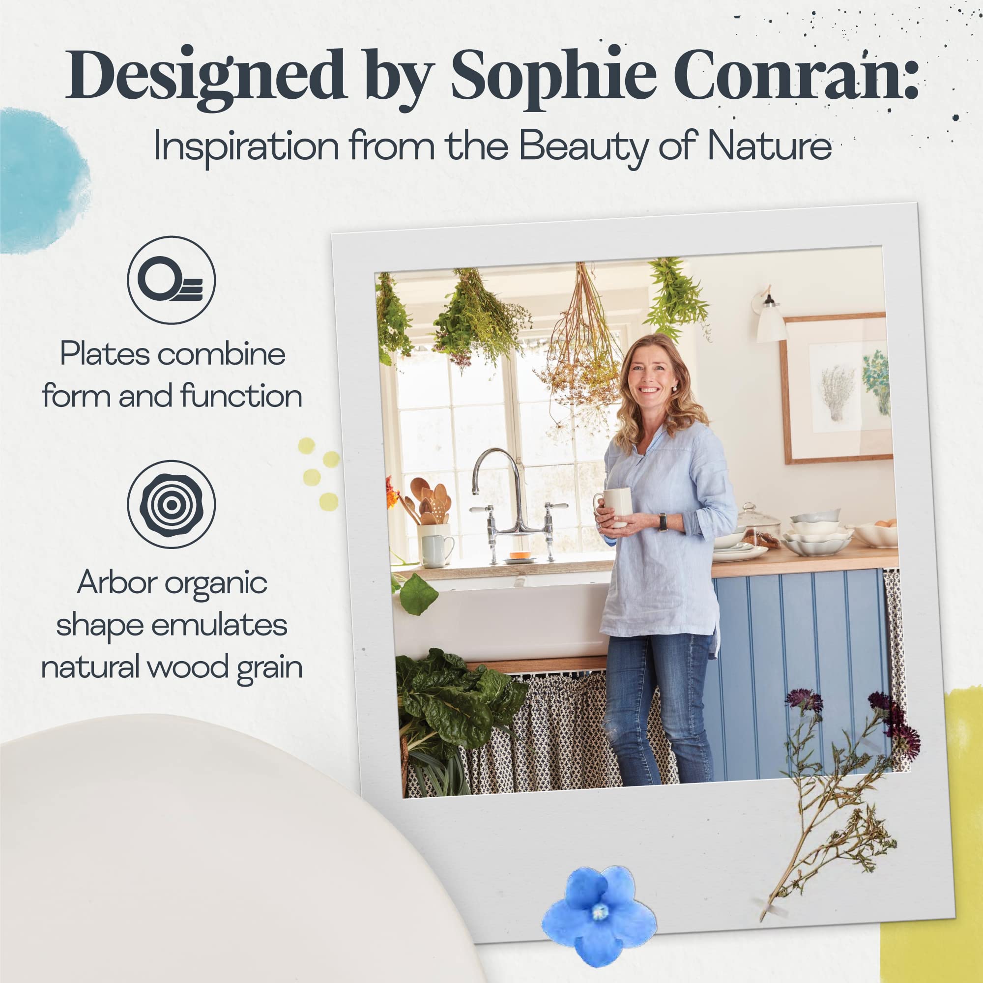 Portmeirion Sophie Conran Arbor Organic Shape Salad Plate | Set Of 4 Plates For Snack, Appetizer, Dessert | Dishwasher, Microwav