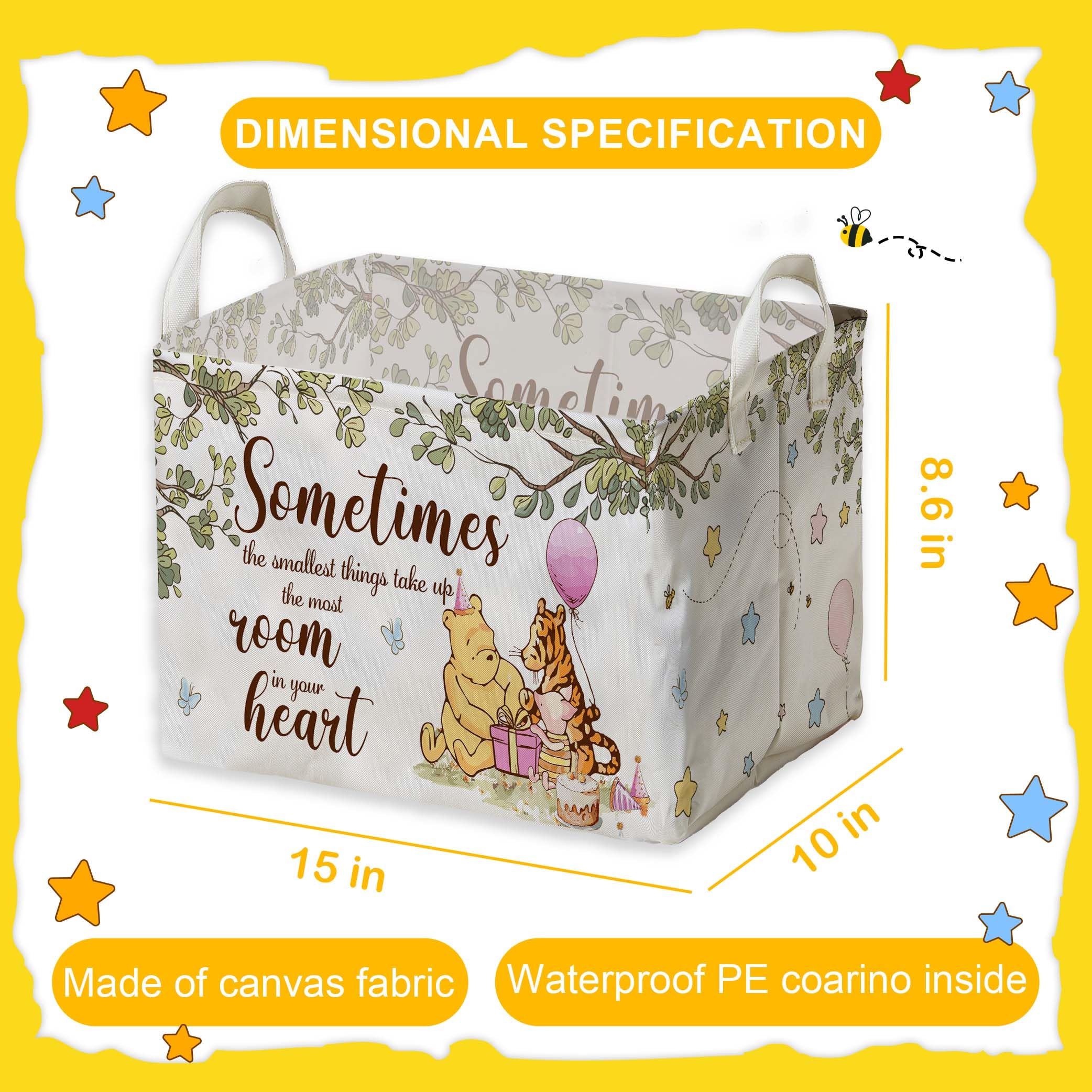 Winnie Nursery Decor, The Pooh Baby Stuff, Winnie Storage Nursery Basket, Large Squarecanvas Laundry Hamper With A Waterproof Pe
