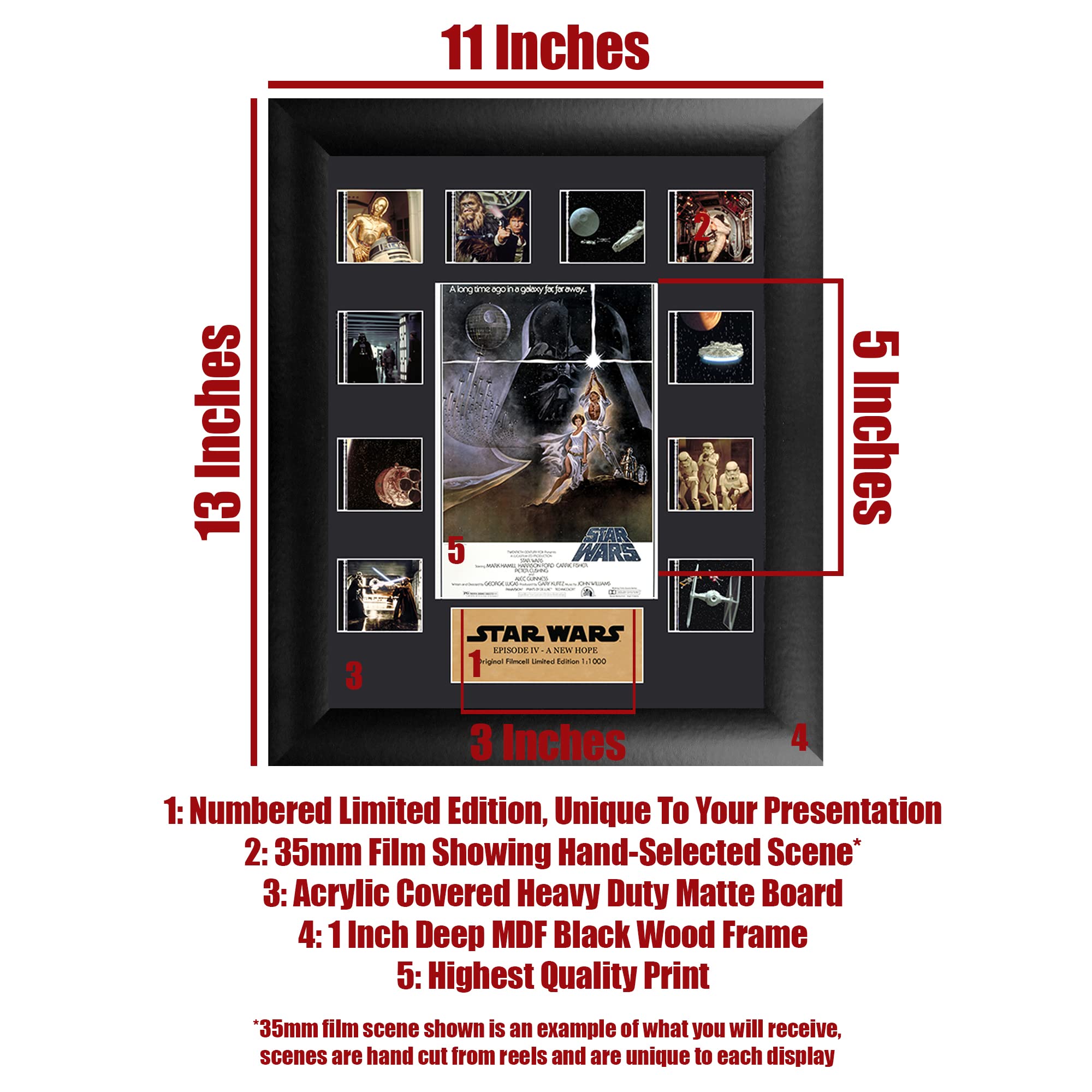 FILMCELLS Star Wars Episode V The Empire Strikes Back 11 x 13 Mini Montage Framed Movie Presentation - Ten (10) 35 mm Film Cells - Limited Edition Officially Licensed Collectible