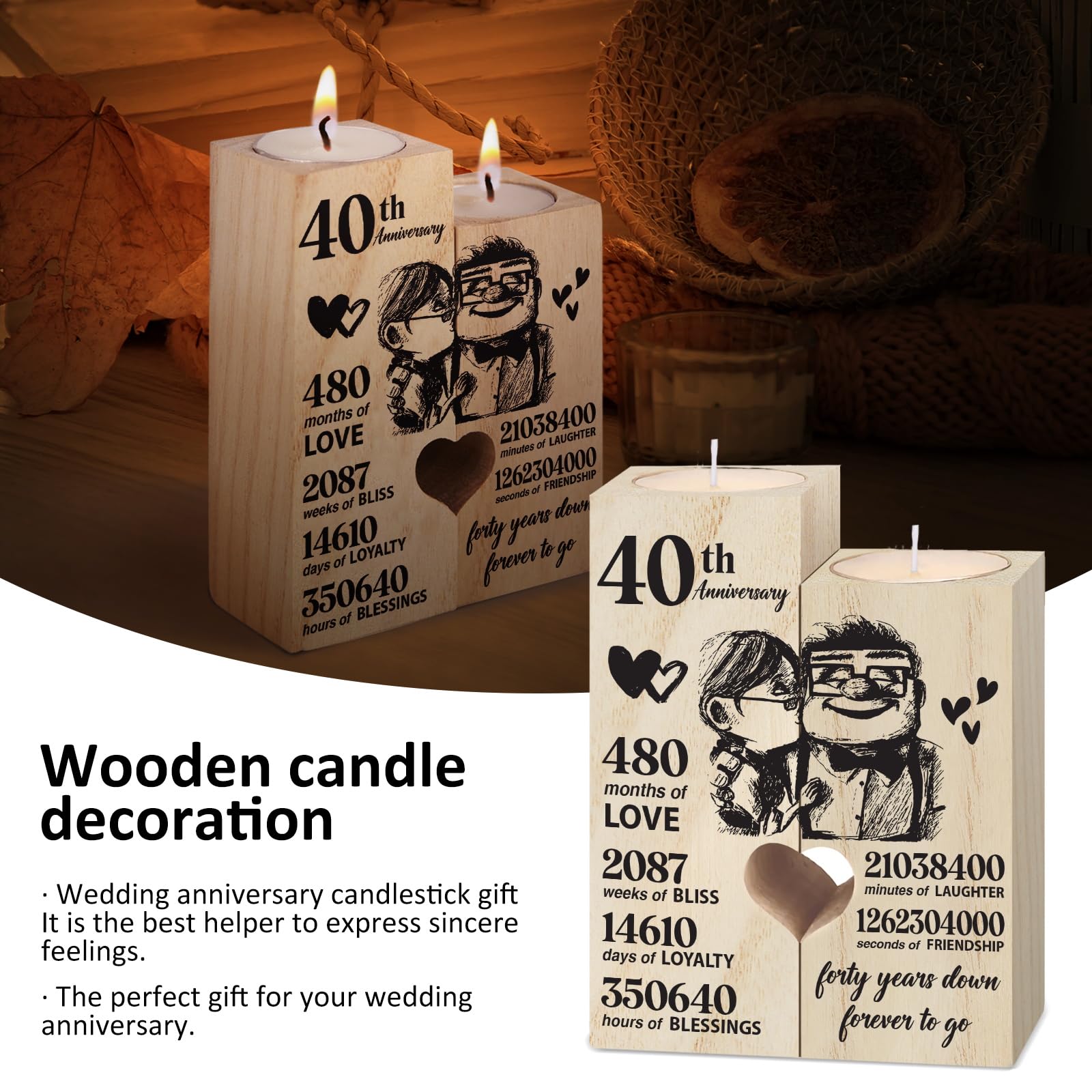 40th Ruby Anniversary Wedding Gifts for Wife, Couples Gift Candlestick, Forty Years Wedding Anniversary Presents for Husband, Pa