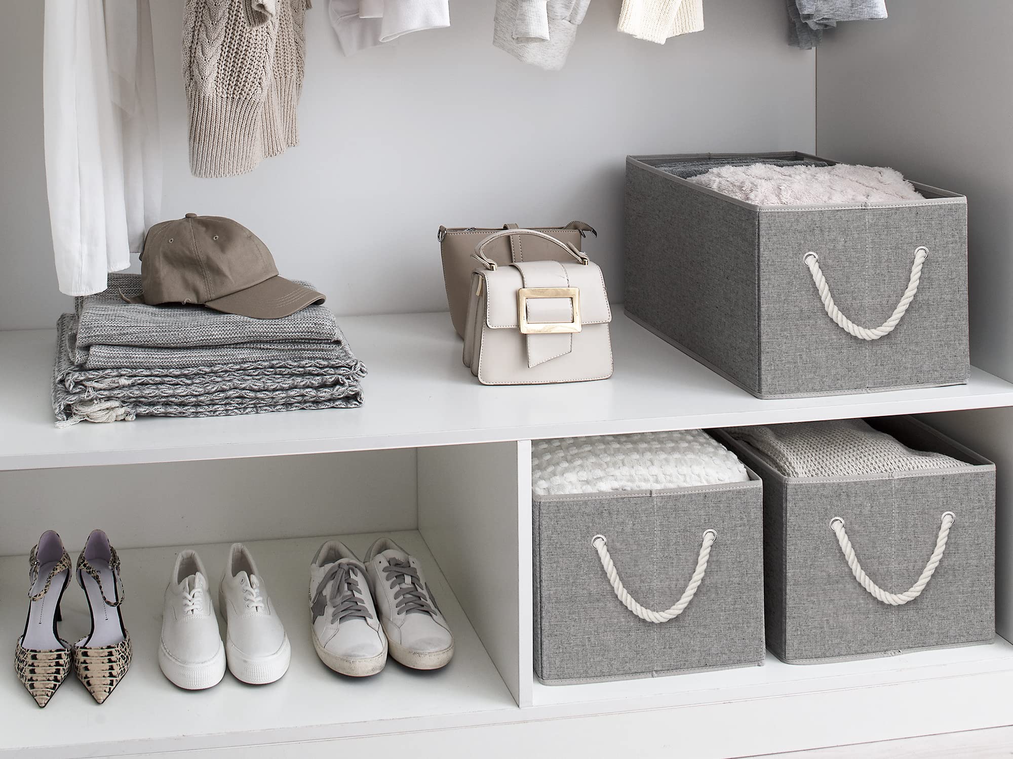Storageworks 32L Closet Storage Baskets For Shelves, Closet Organizers With Handles, Foldable Closet Baskets For Linen Closet, 3