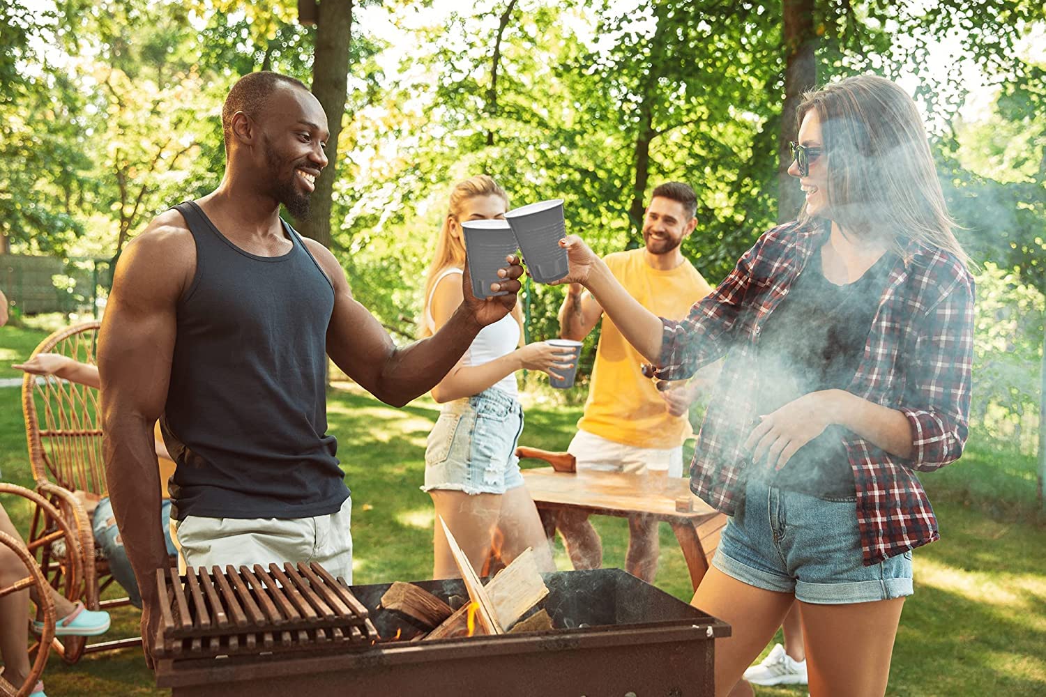 Decorrack Gray Plastic Cups, 12 Oz Disposable Cups, Reusable Party Supplies (120 Count)