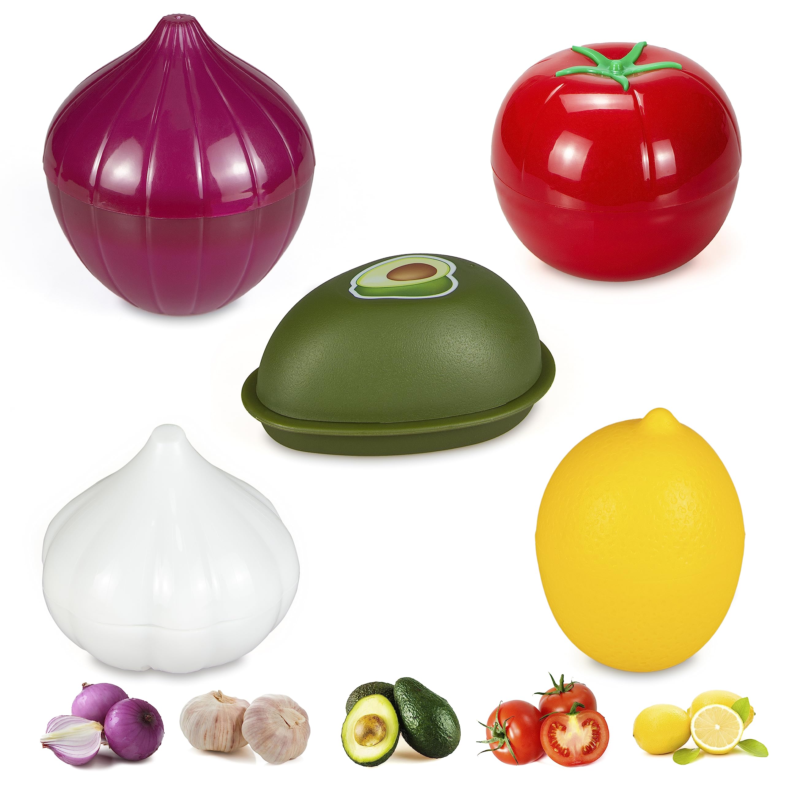 PIVNASY Vegetable and Fruit Storage Containers for Refrigerator, Lemon Tomato Garlic Avocado and Onion Storage, Food Storage Con