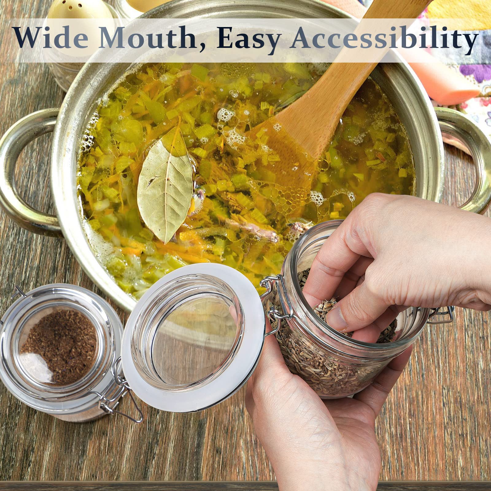 Folinstall 7 Oz Glass Jars With Airtight Lids 12 Pcs, Small Mason Jars With Hinged Lids For Kitchen Storage, Canning And Pantry,