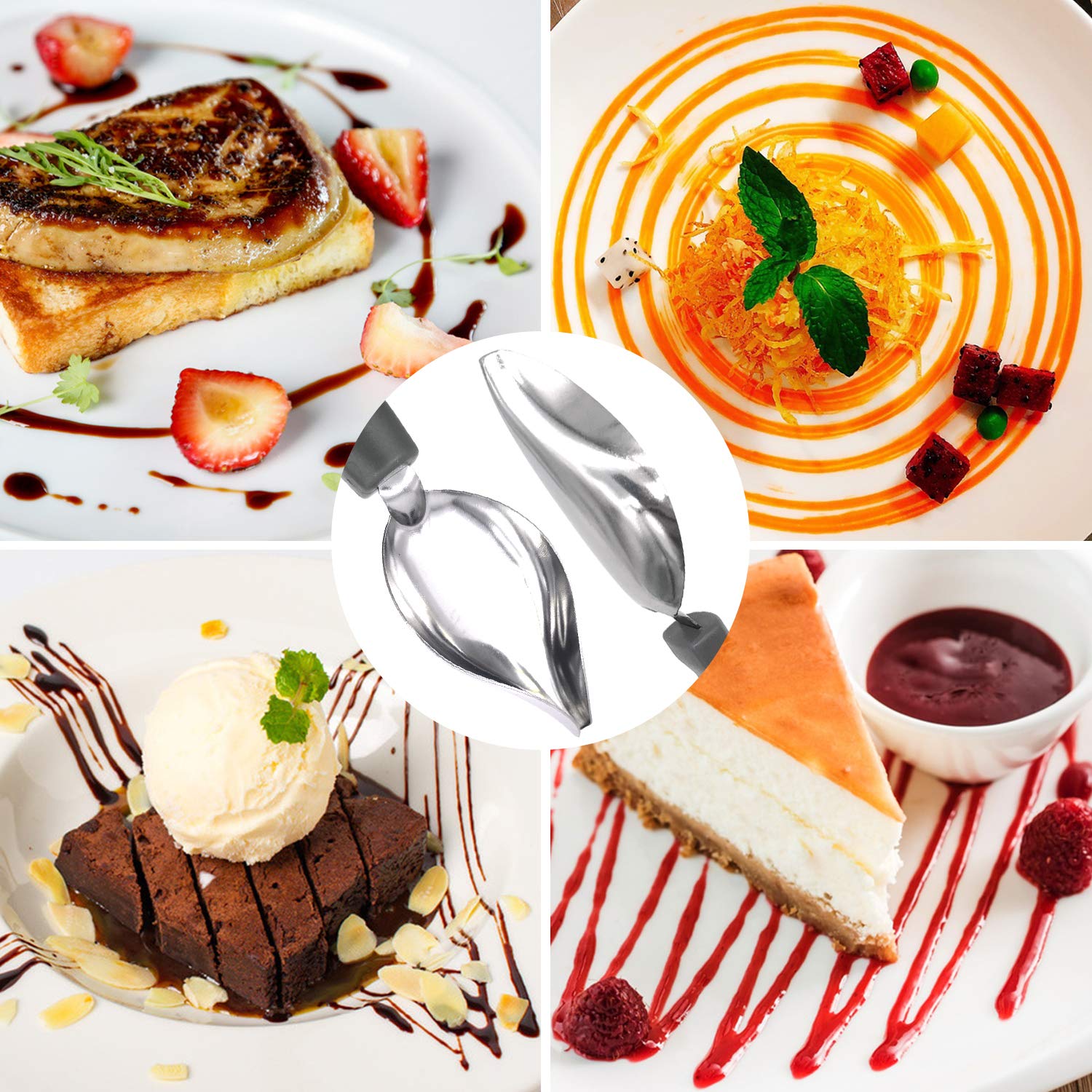 5 Pieces Culinary Drawing Decorating Spoon Set, Drizzle Spoons, Cooking Tweezers And Melon Baller Spoon, Professional Chef Tool