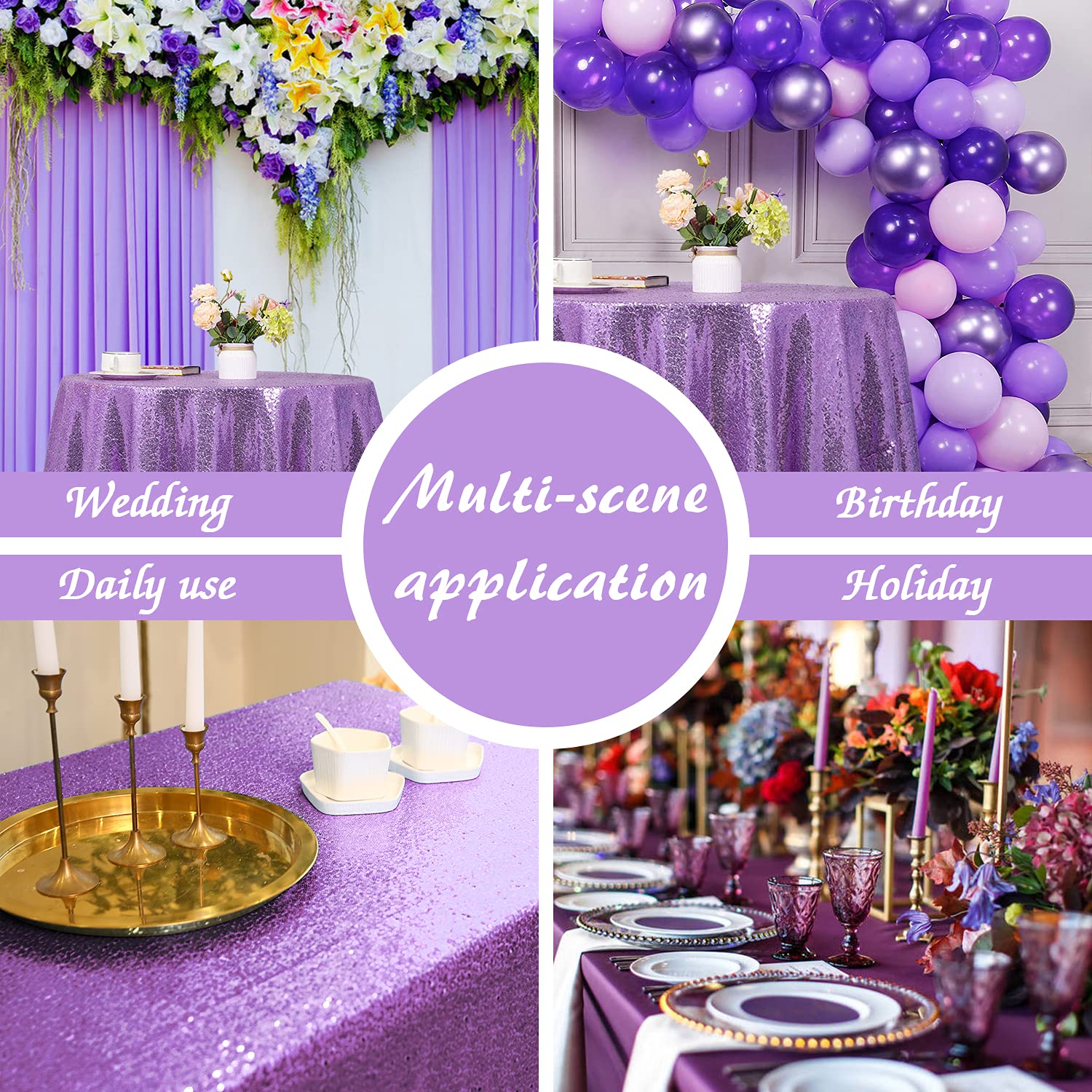FYLEDAEE Light Purple Sequin Tablecloth Rectangular 50X80 inch Lavender Glitter Shiny Tablecloth for Wedding Baby Shower Birthday Party Dinners Sparkly Tablecloth