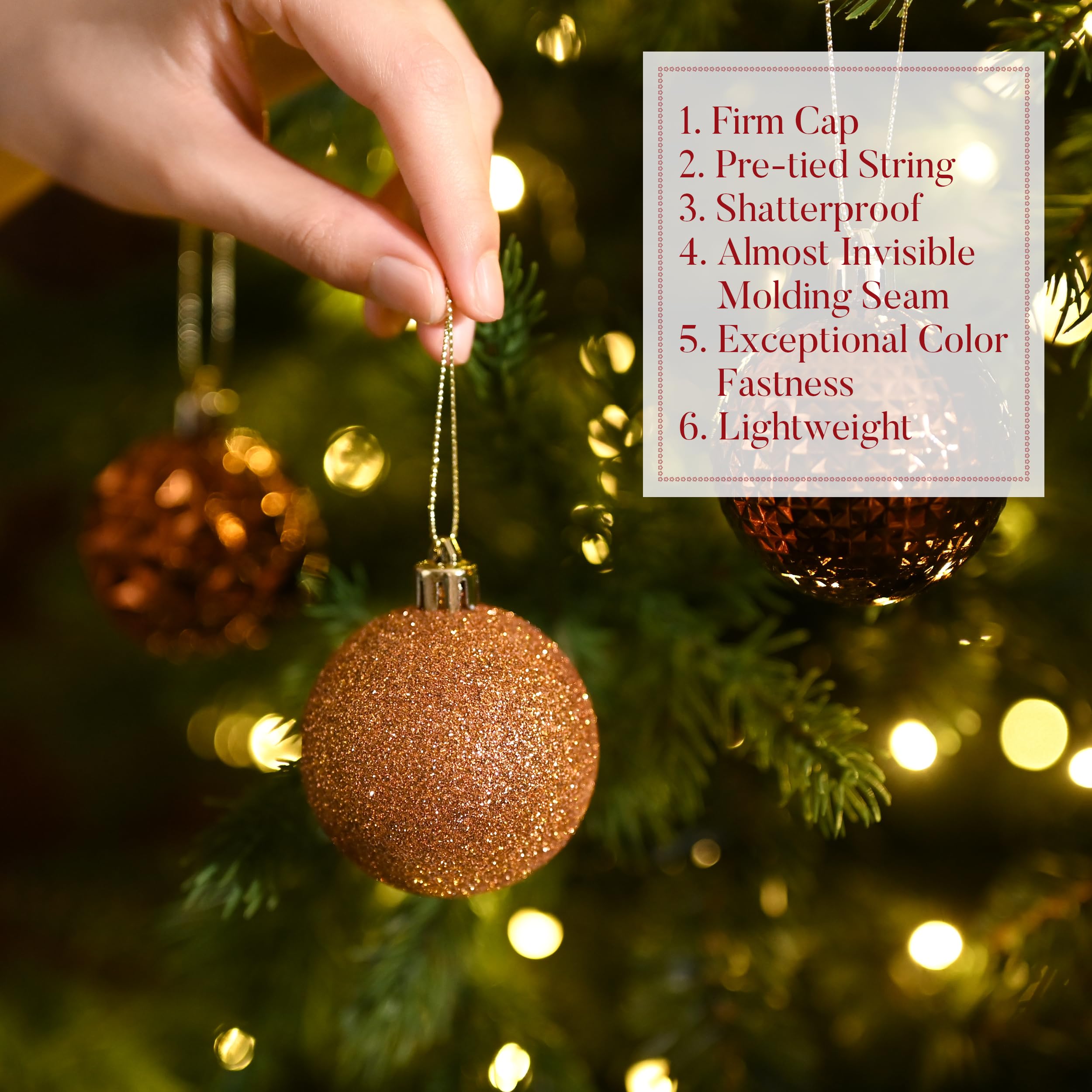 Valery Madelyn Christmas Tree Decorations Ornament Set, 50ct 2 Inches Bronze Copper Brown Shatterproof Christmas Ball Ornaments