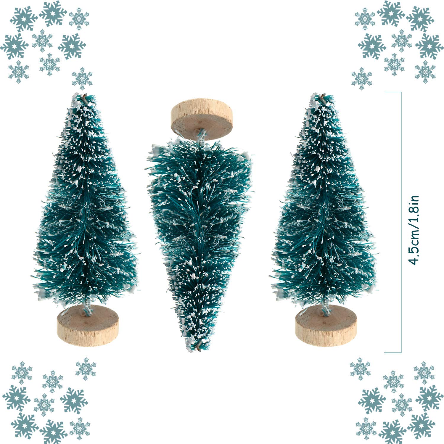 Sumind 48 Pieces Mini Christmas Trees Bottle Brush Trees Plastic Artificial Winter Sisal Mini Pine with Wooden Base Snow Frost T