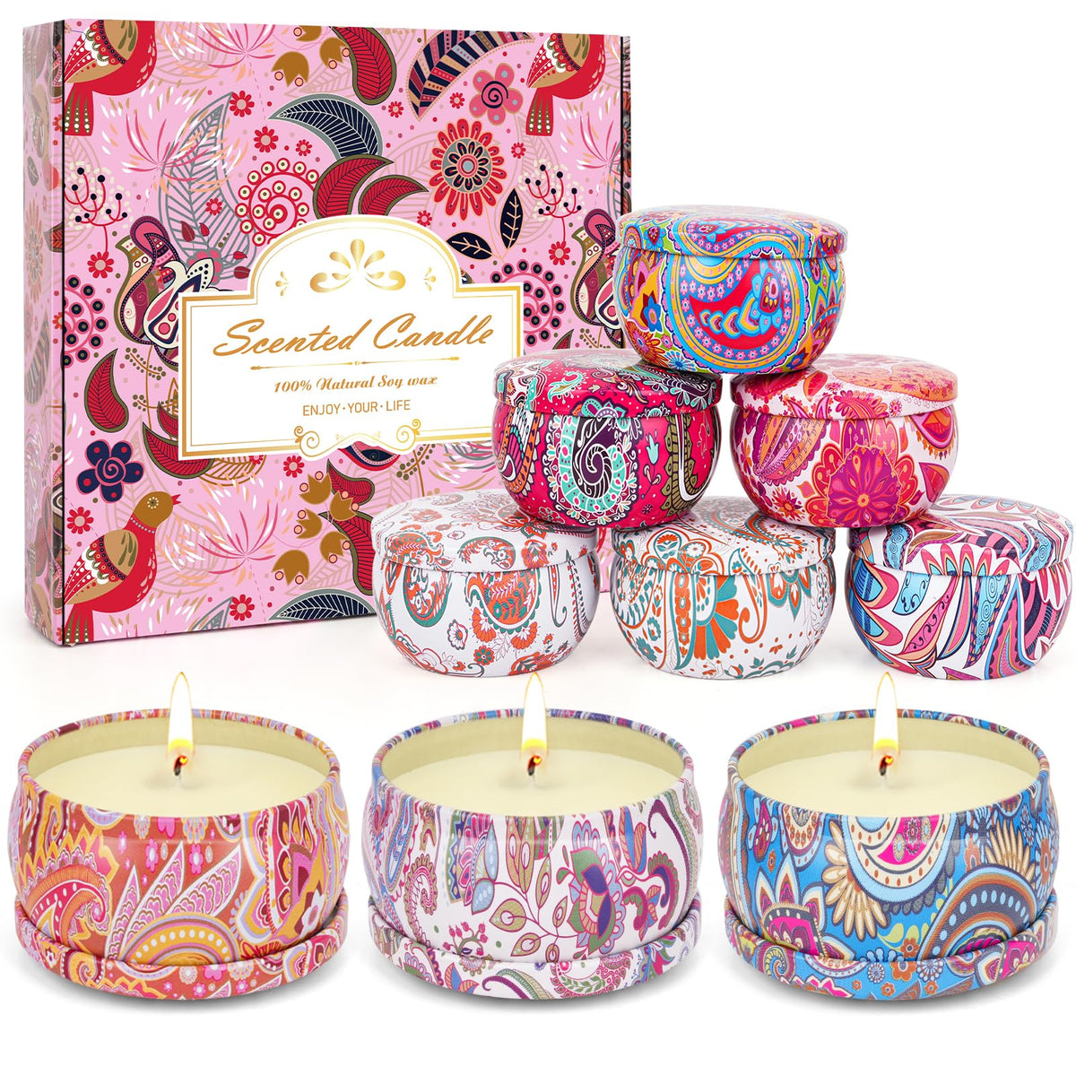 Scented Candles Gifts Set for Women, 9 Pack Aromatherapy Candles Pack Soy Wax Include Lavender, Jasmine and Vanilla Scented for