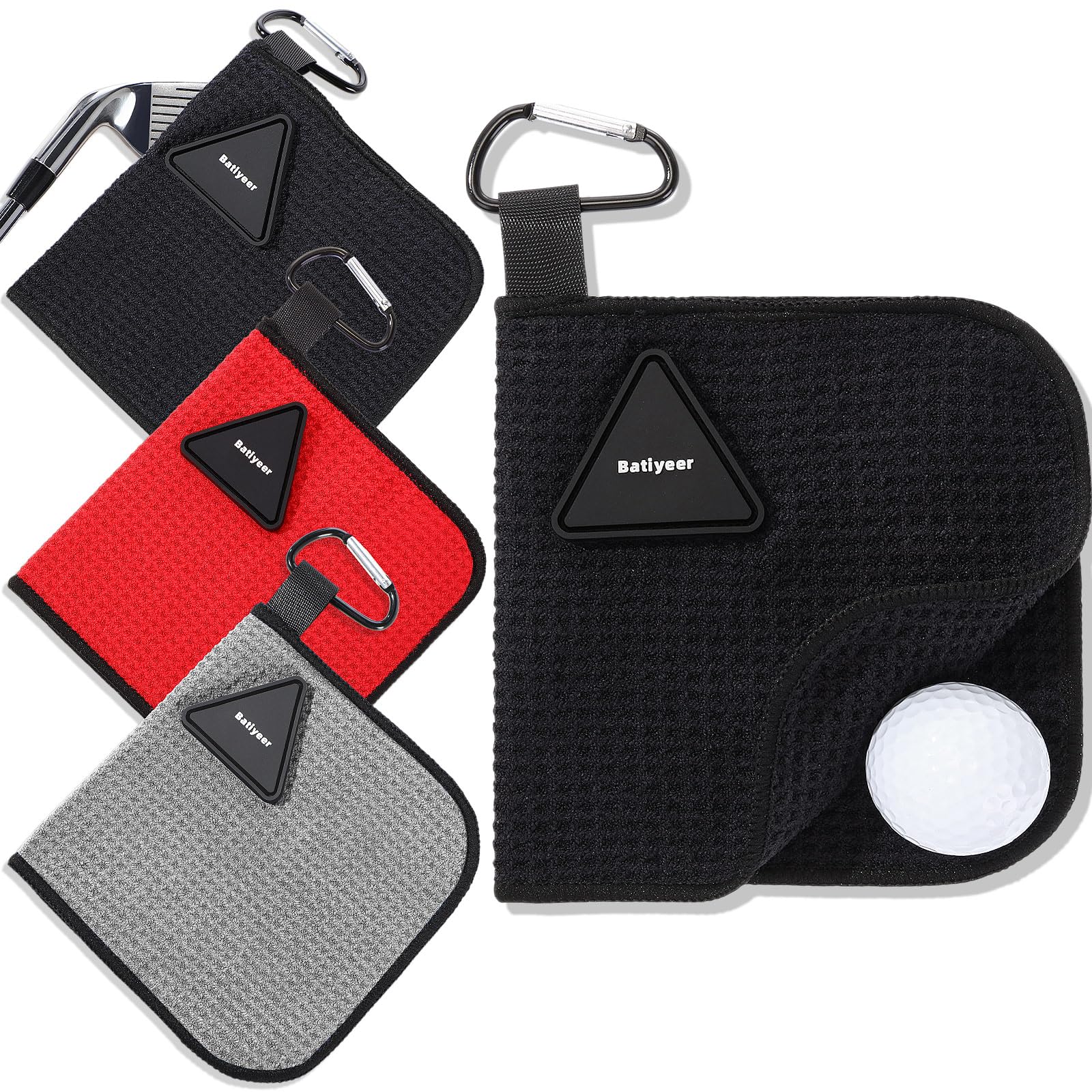 Batiyeer 3 Pack Small Magnetic Golf Towels Gift for Men 5.5 x 5.5 Inch Microfiber Waffle Material with Clip Pocket Golf Towel wi