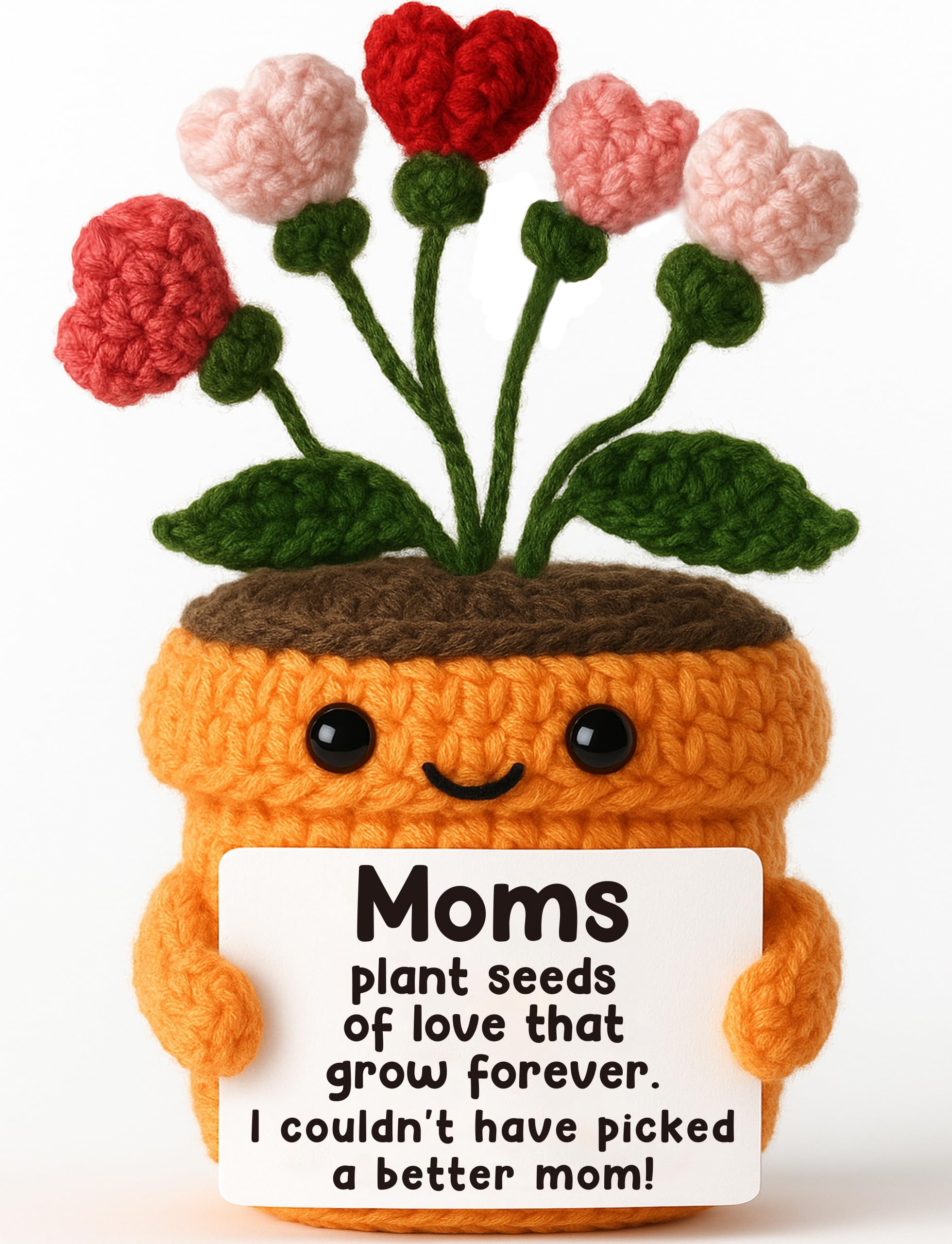 MAMAGIFTREE for Mom - Crochet Heart Flower Plush with Sentimental Card, Meaningful Handmade Gift from Daughter or Son
