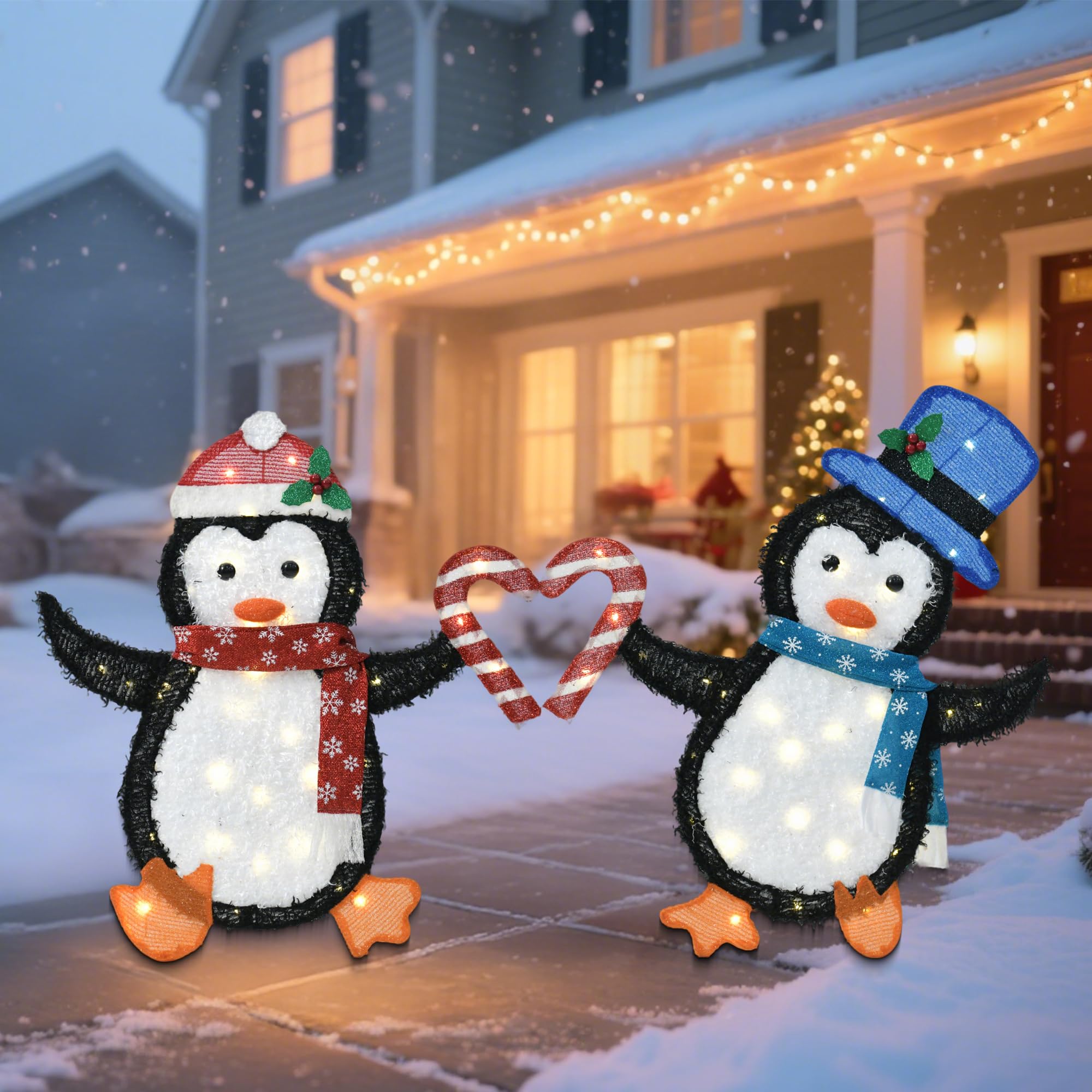 VELTENOVAIRE 32 H Penguin Lights Outdoor Christmas Decorations, 2D Pre-lit Cute Holiday Lawn Lights Decors, Flat Xmas Yard Decor