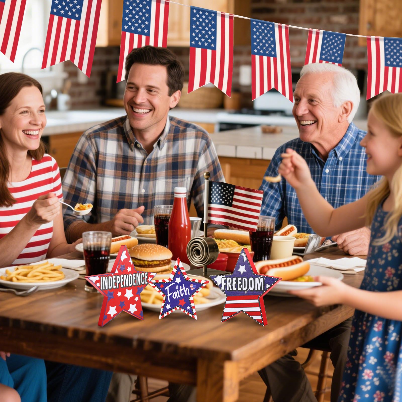 3Pcs Patriotic Decorations Star Faith Sign 4th of July Home Table Decor for Classroom Office Living Room Dining Table Centerpiec