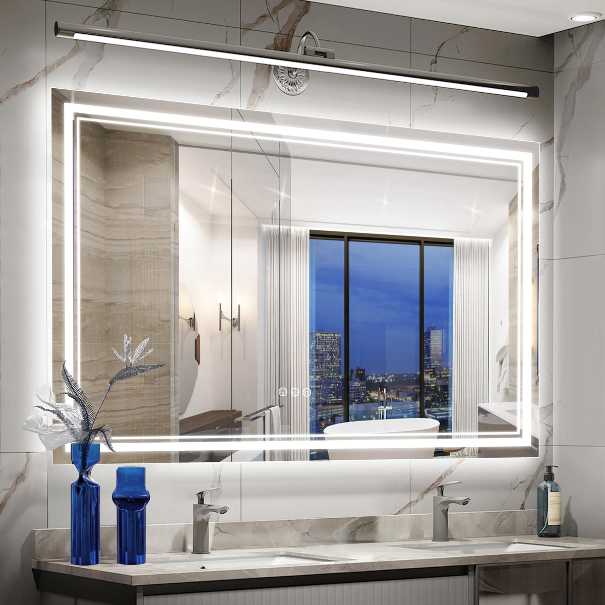 Ratsamee 72X40 Inch Led Mirror For Bathroom With Front Light And Backlit, Dimmable Anti Fog Wall Bathroom Mirror With Led Lights