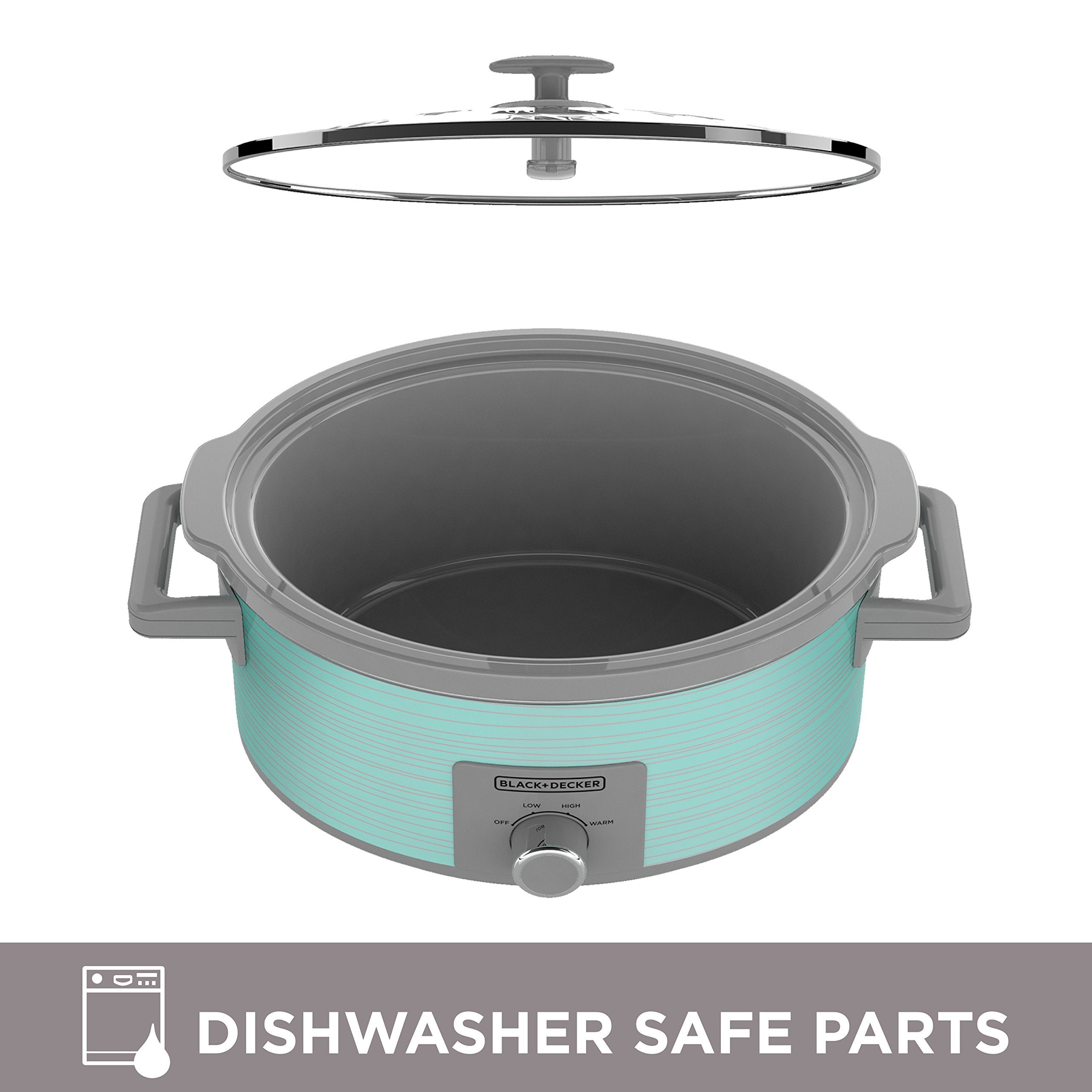 Black+Decker 7-Quart Slow Cooker, Sc2007D, Lid Holder, 3 Heat Settings, Extra Large Handles, Dishwasher Safe, Teal