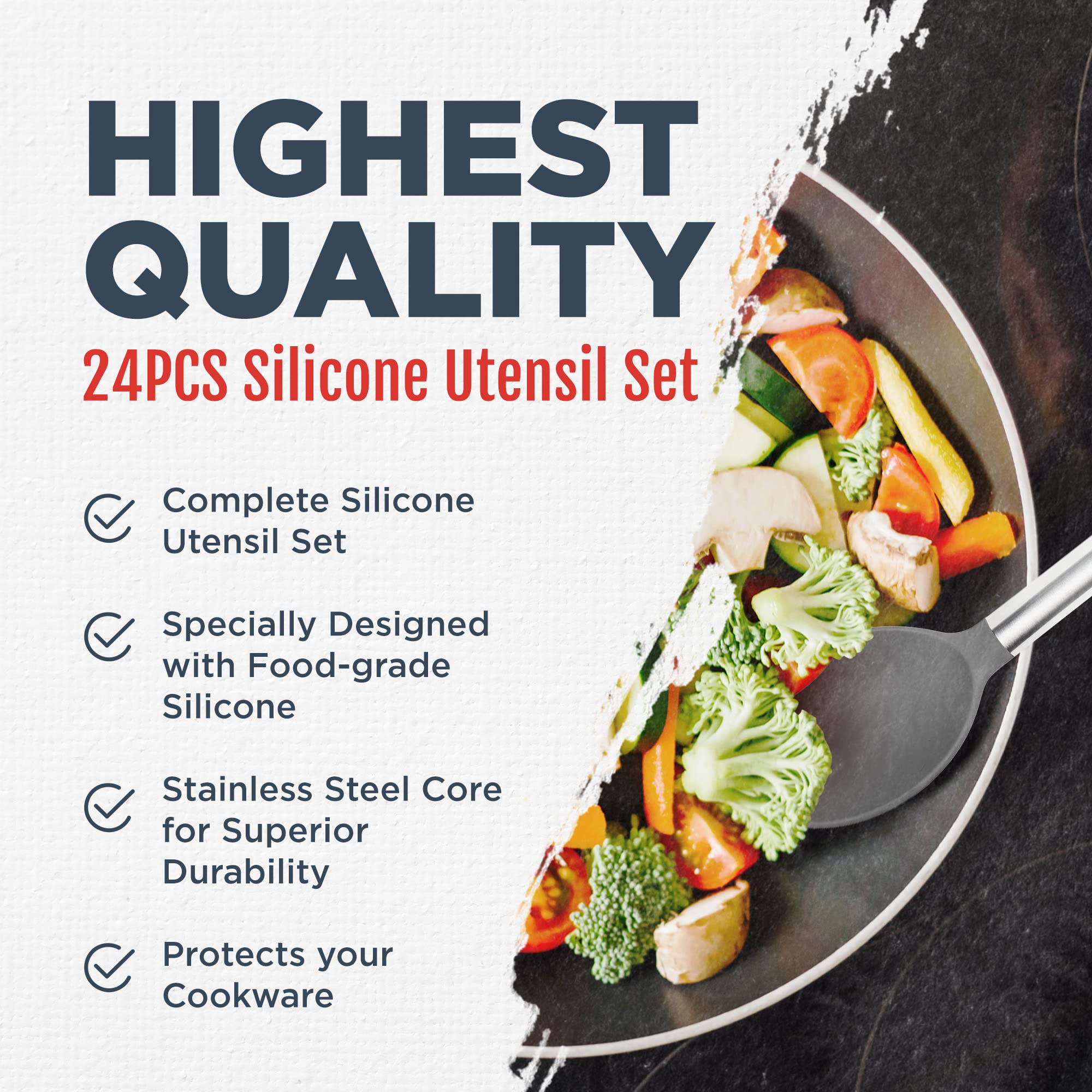 Culinary Couture 24-Piece Grey Stainless Steel & Silicone Cooking Utensil Set  Heat-Resistant Cooking Utensils  Non-Scratching Kitchen Cooking Utensils  Includes a Bonus Recipe E-Book