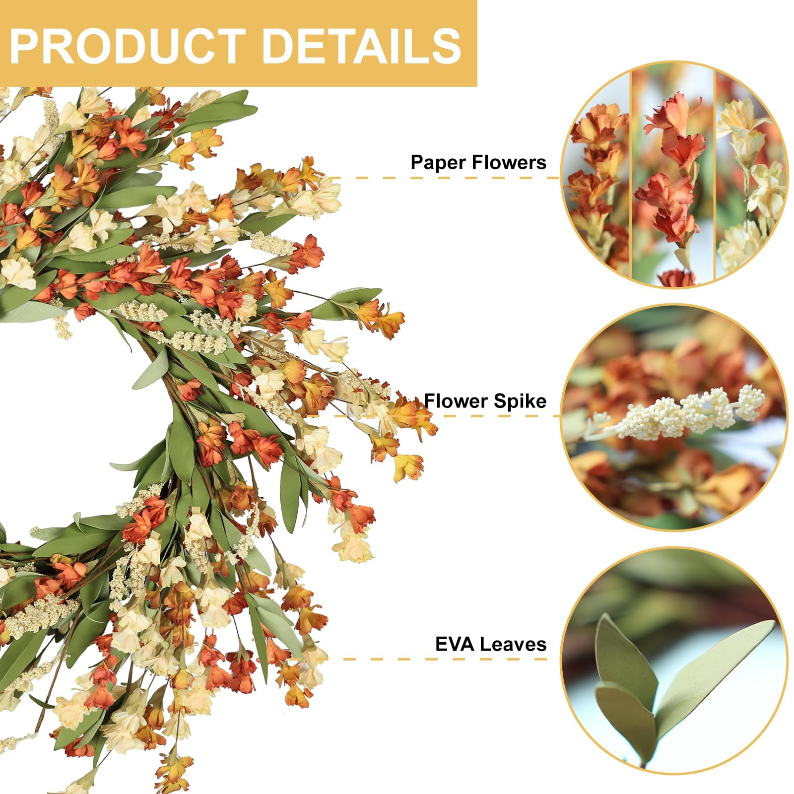 Artgar Fall Wreath, Fall Wreaths for Front Door, 24 in Fall Decor Floral Wreath, Door Wreaths for Front Door Outside All Season