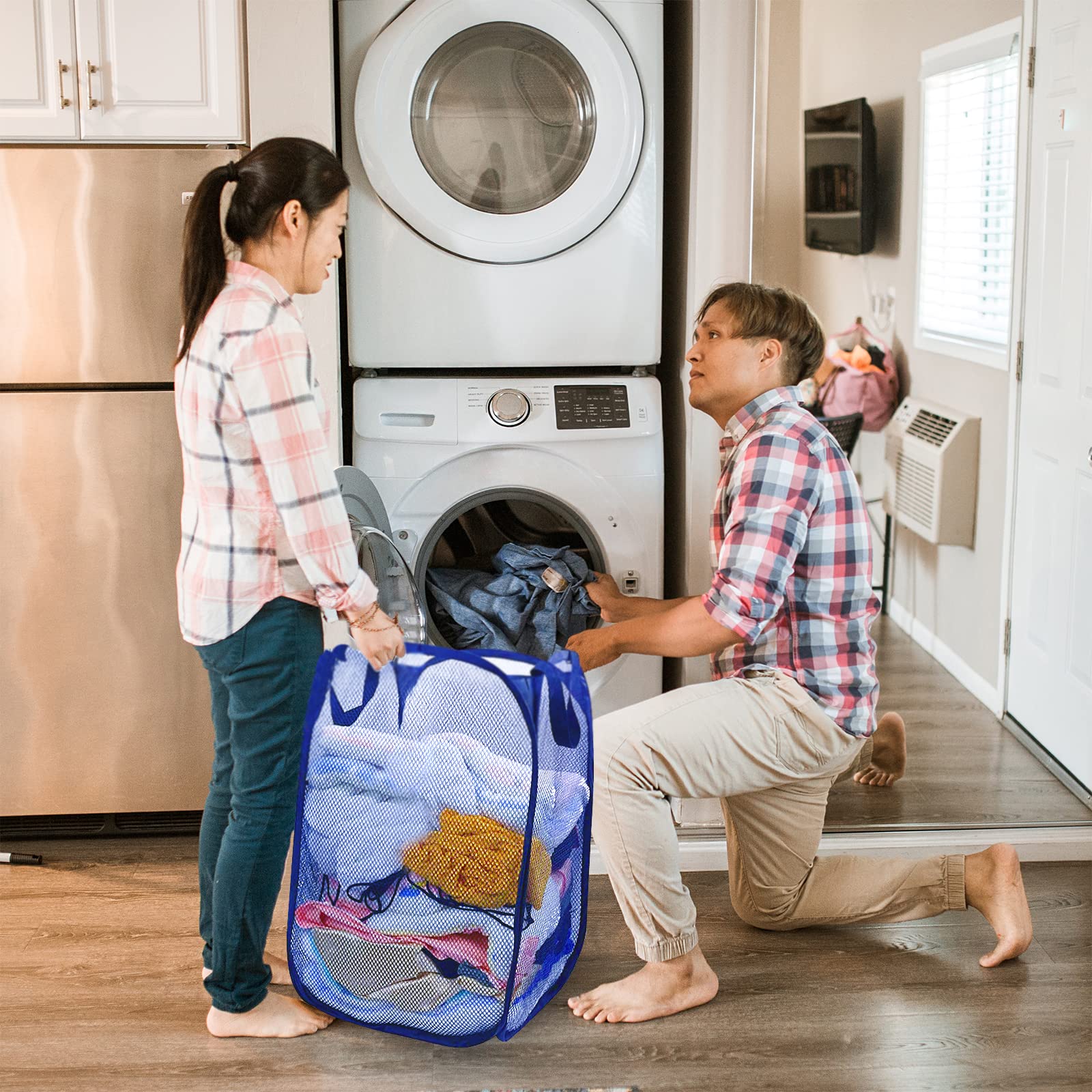 Buyongwant Collapsible Pop Up Laundry Hamper, Mesh Foldable Laundry Basket, Extra Large - 28'' X 16'' X 16'' (Blue)