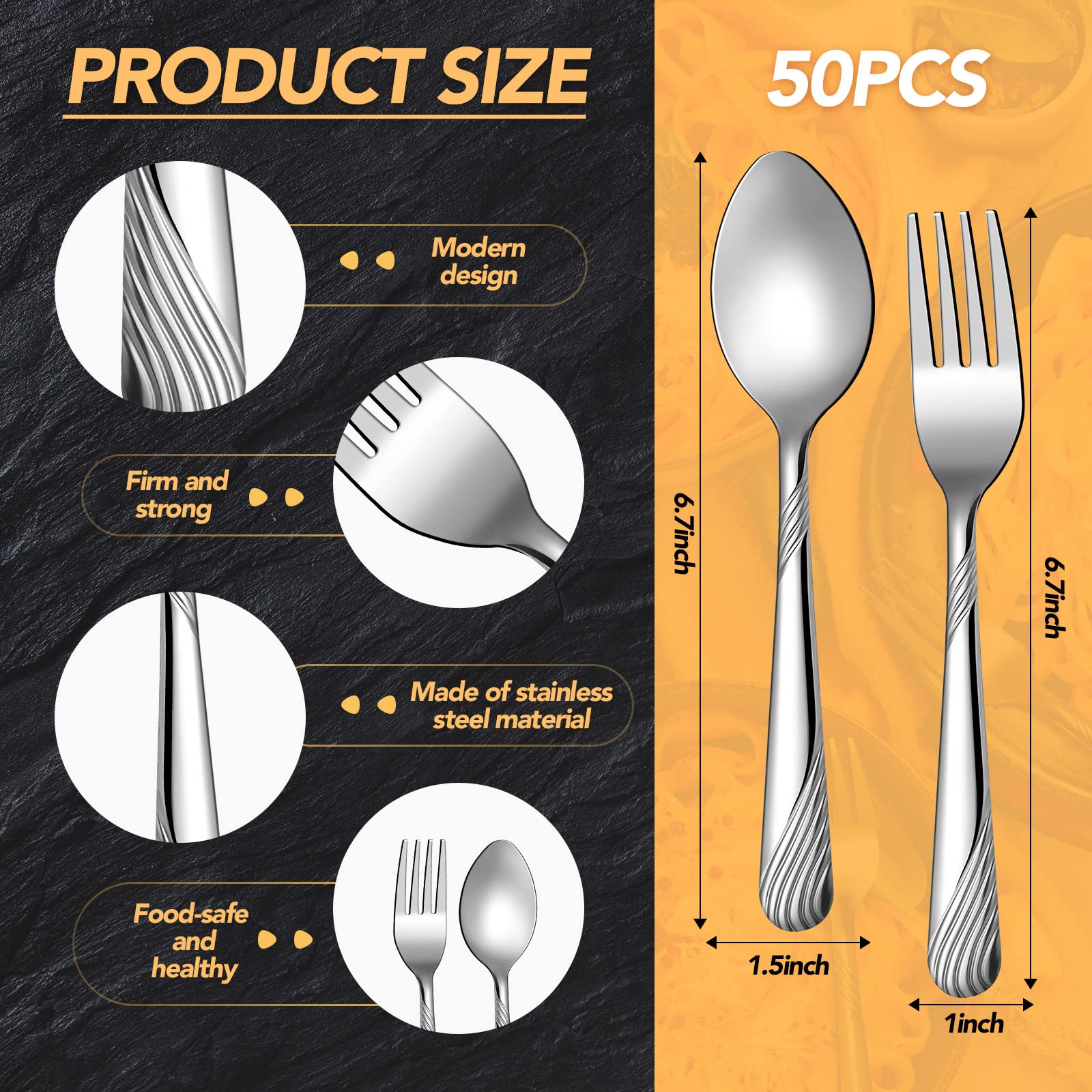 50 Pcs Forks And Spoons Silverware Set Stainless Steel Flatware Cutlery Set Heavy Duty Metal Spoons And Forks Set For Kitchen Ut