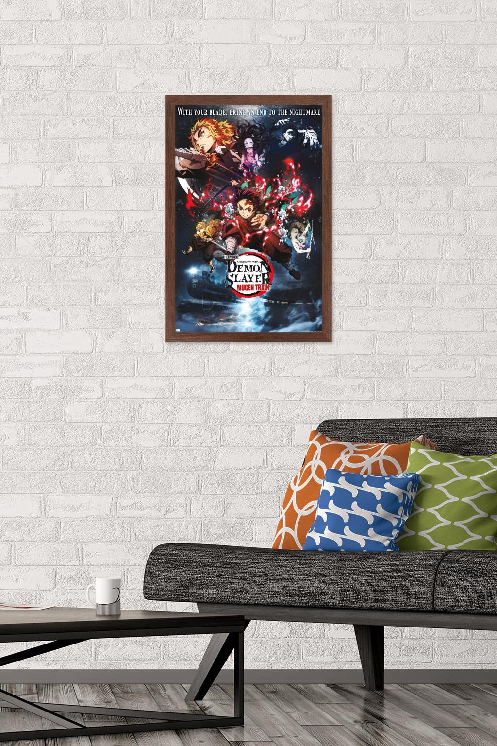 Trends International Demon Slayer: Mugen Train - Collage One Sheet Wall Poster, 14.725'' X 22.375'', Mahogany Framed Version